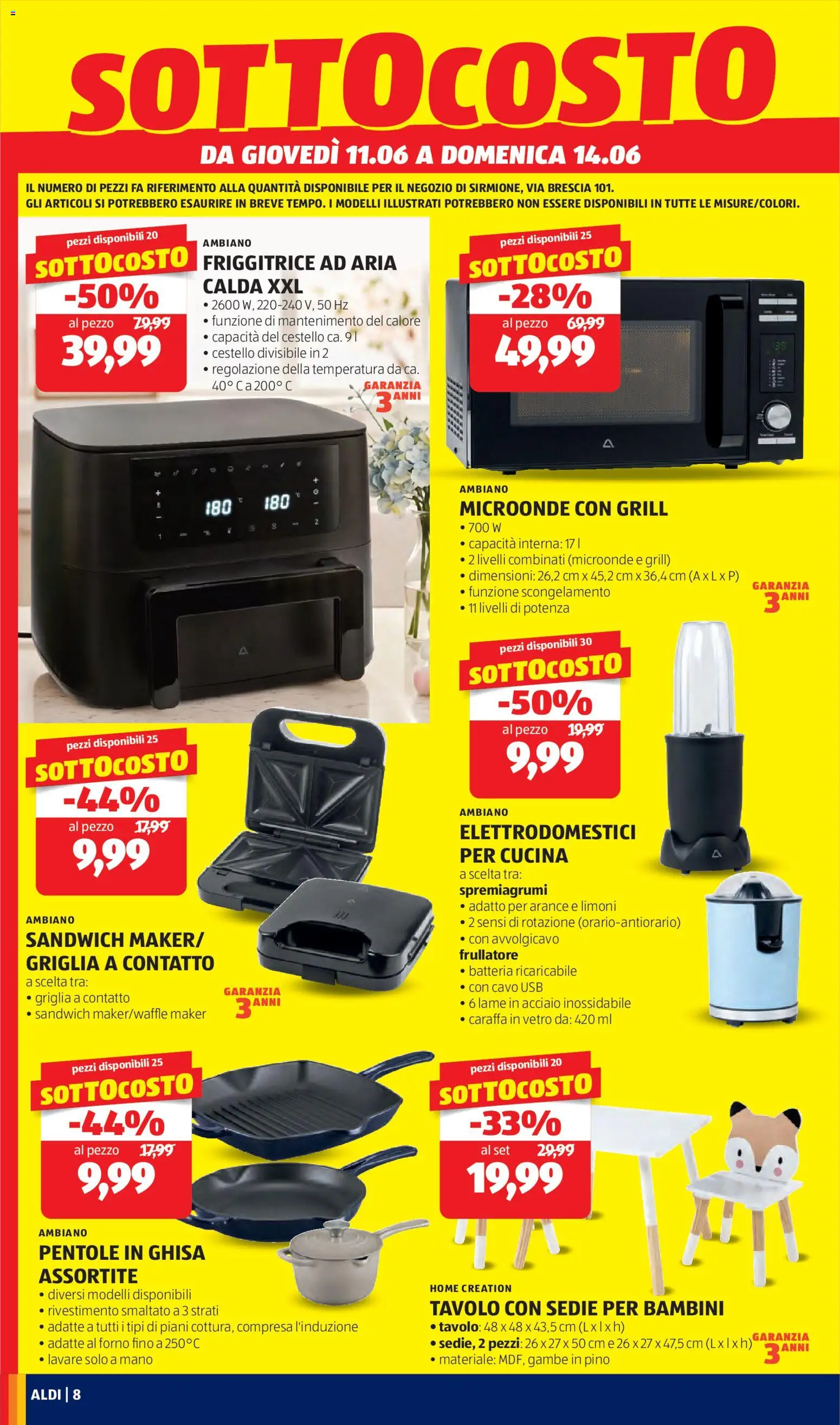 Volantino Aldi del 11.06.2026 | Pagina: 8 | Prodotti: Arance, Cavo, Tavolo, Batteria