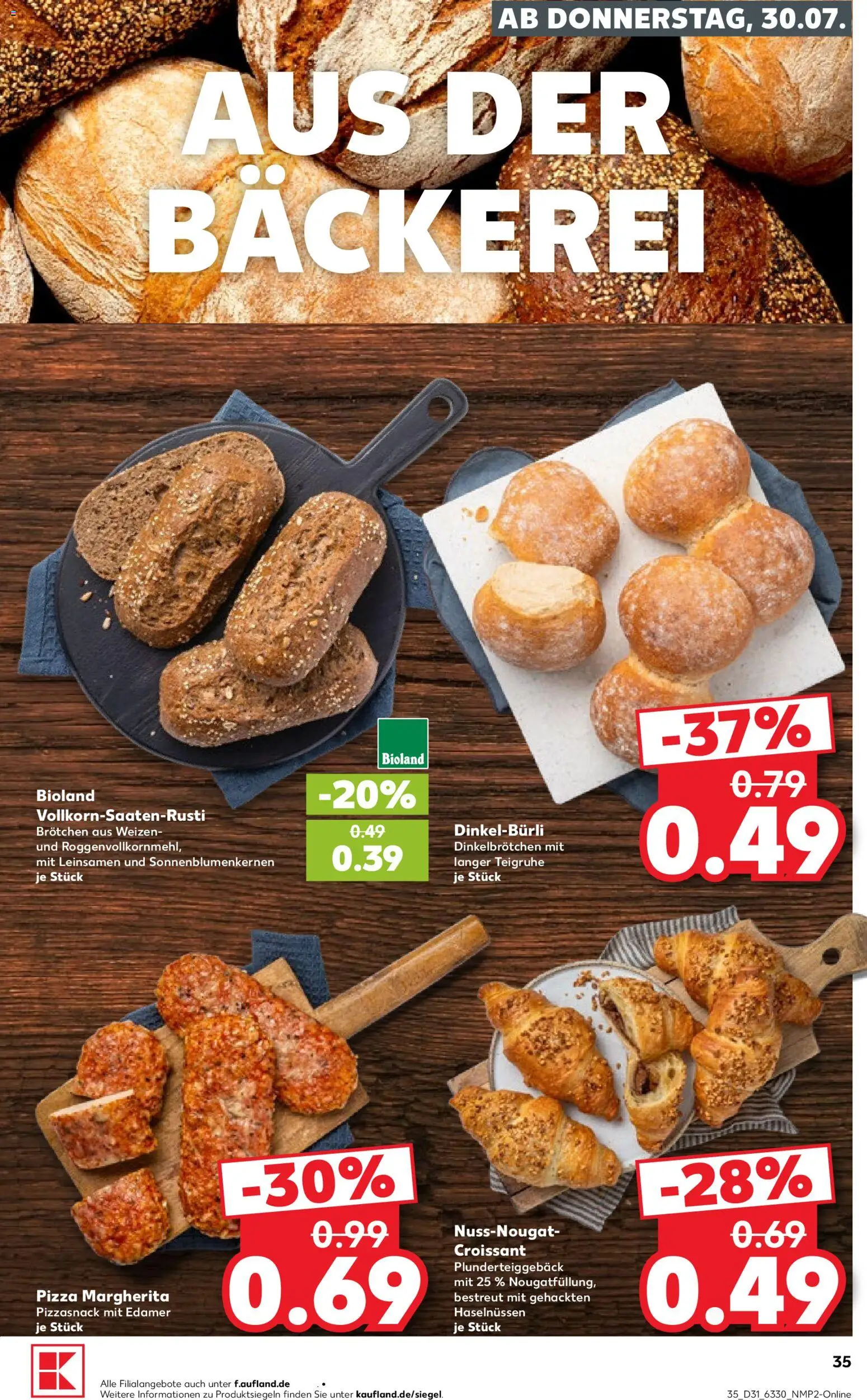 Kaufland Prospekt Kiel – gültig ab 30.07.2026 | Seite: 37 | Produkte: Bäckerei, Croissant, Edamer, Pizza