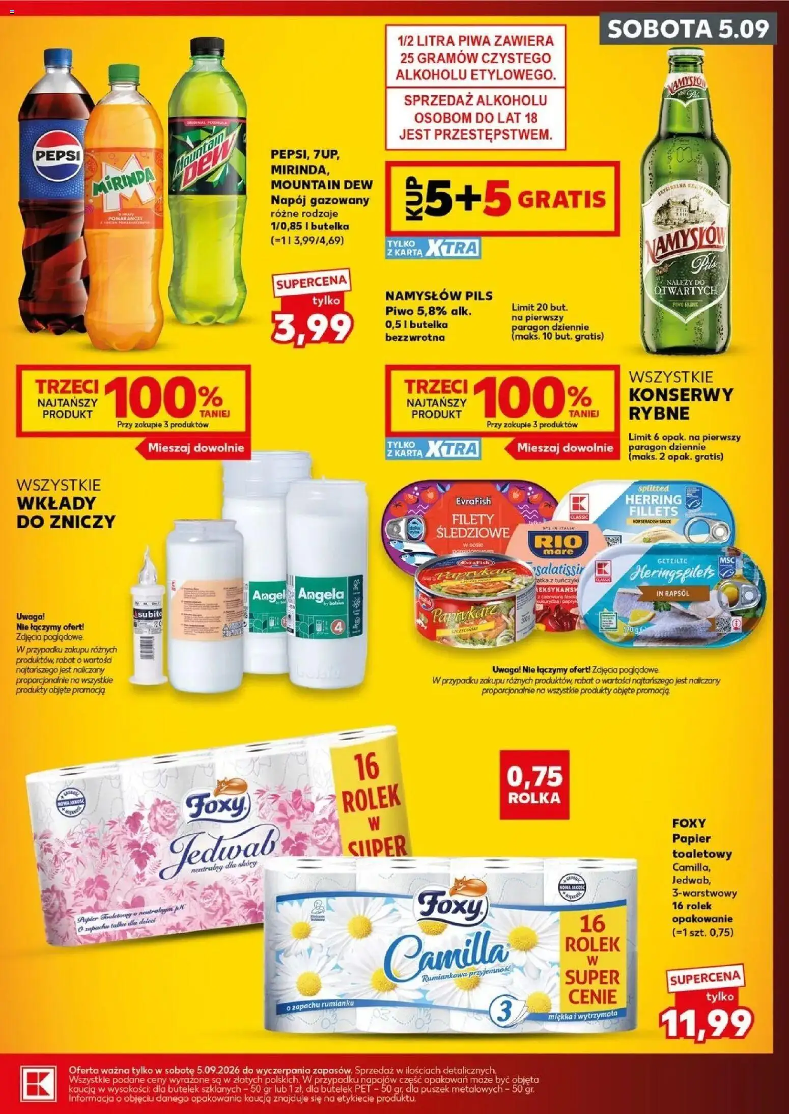 Kaufland gazetka - Super sobota od 05.09.2026 - od jutra PDF | Strona: 3 | Produkty: Papier toaletowy, Pepsi, Piwo, Sałatka