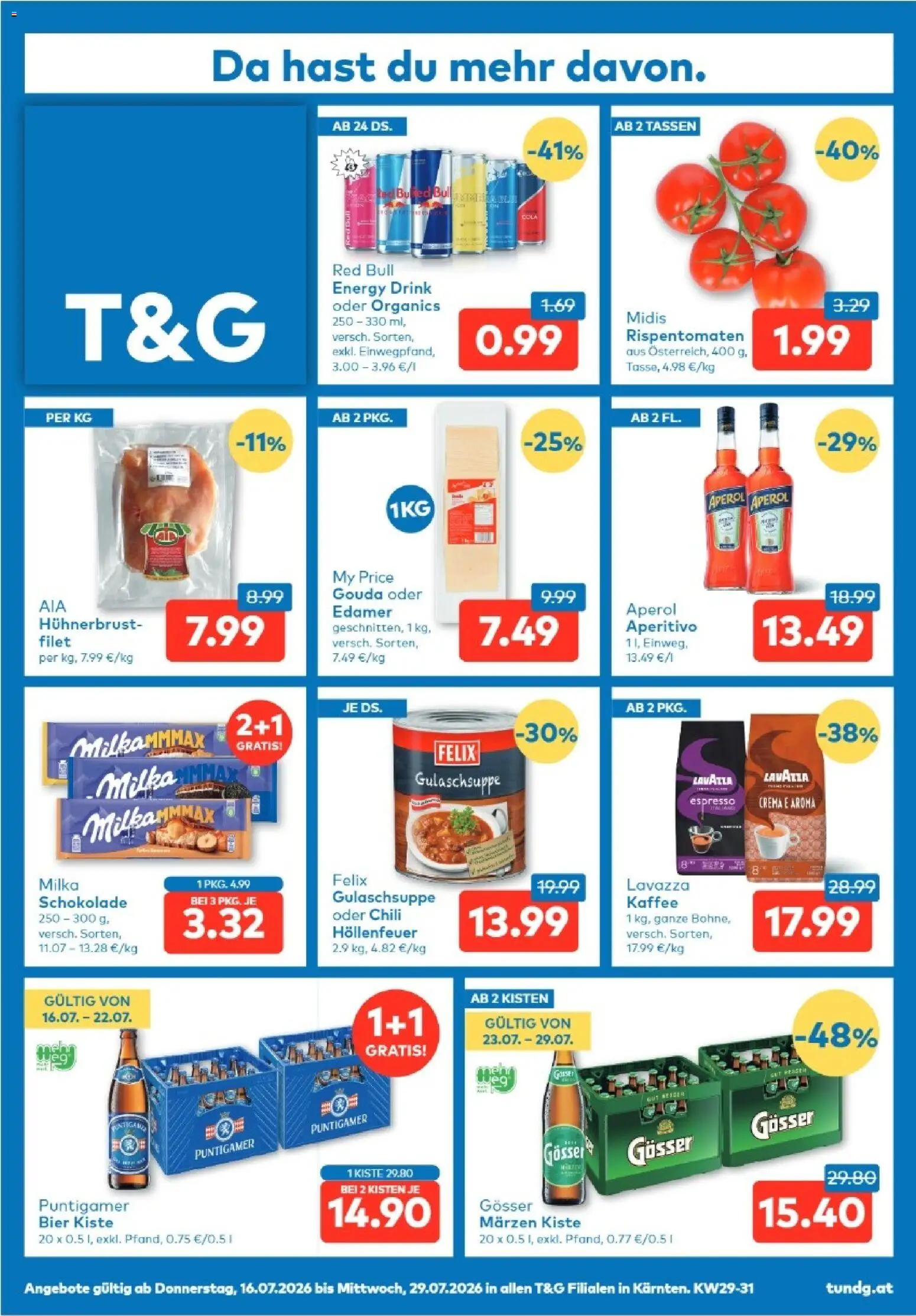 T&G Kärnten gültig ab 16.07.2026 | Seite: 1 | Produkte: Chili, Kaffee, Schokolade, Bier