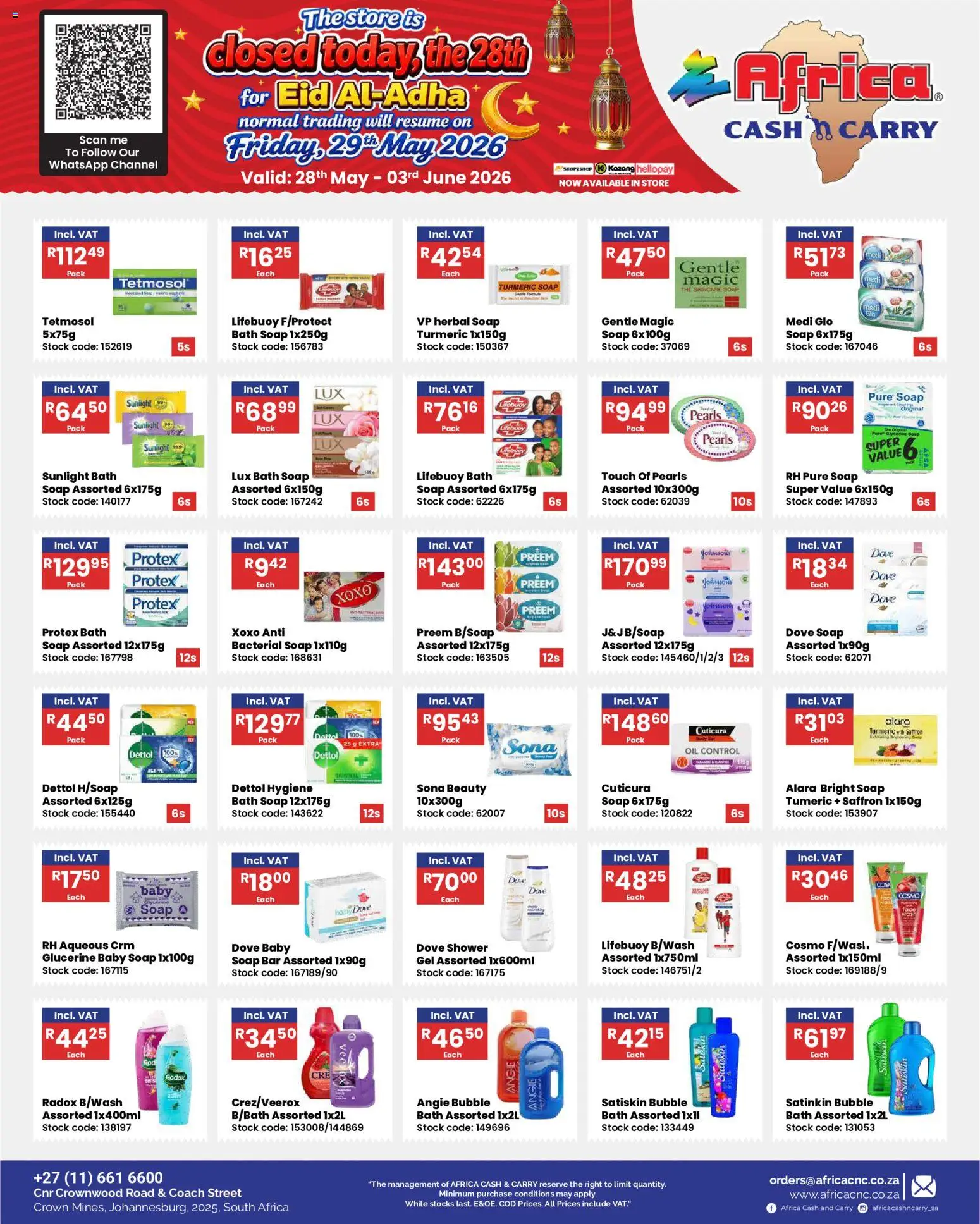 New Africa Cash & Carry catalogue – valid from 28.05.2026 | Page: 8 | Products: Bath, Shower, Stock, Soap