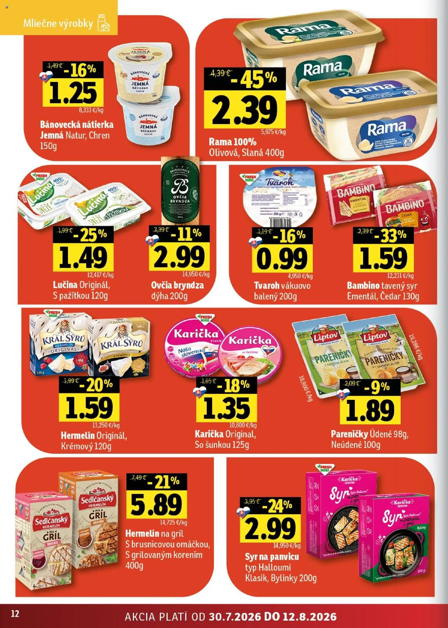Nové Fresh akcie – leták je platný od 30.07.2026 | Strana: 12 | Produkty: Gril, Syr, Chren