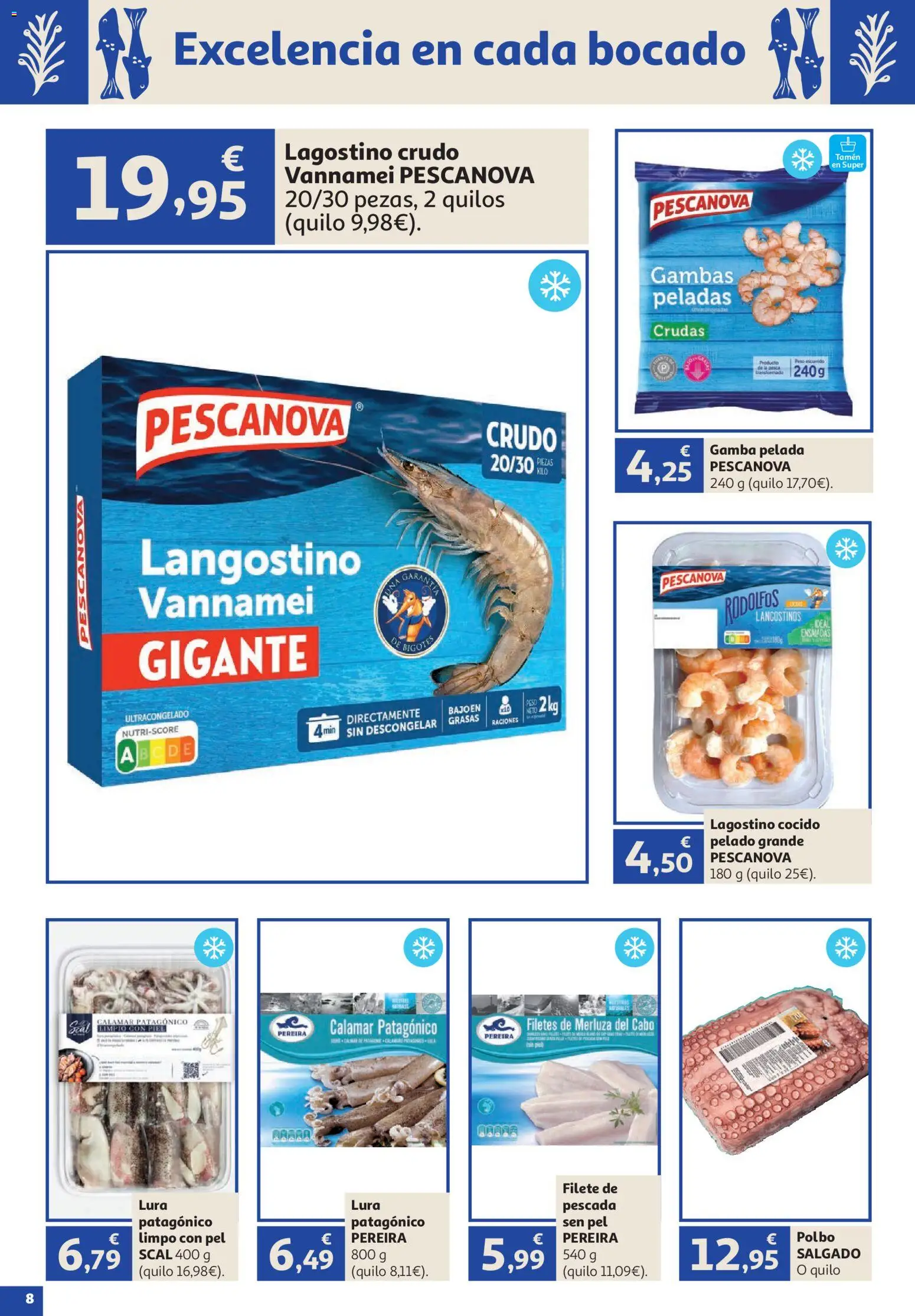 Alcampo Vive Galicia │ válido desde el 23/07/2026 | Página: 8 | Productos: Filetes de merluza, Filete, Langostino, Gamba