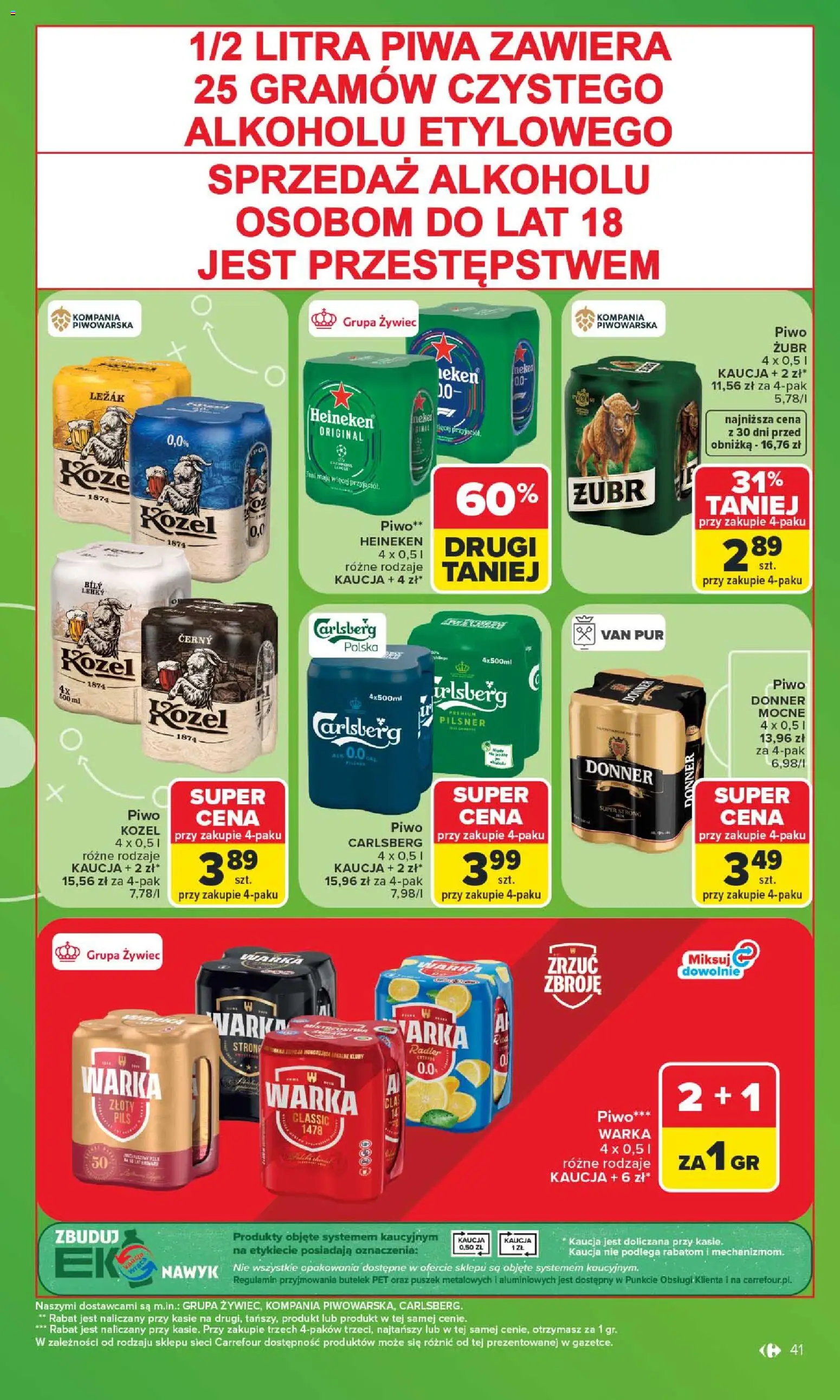 Carrefour gazetka od 29.06.2026 | Strona: 43 | Produkty: Piwo żubr, Leżak, Piwo, Heineken