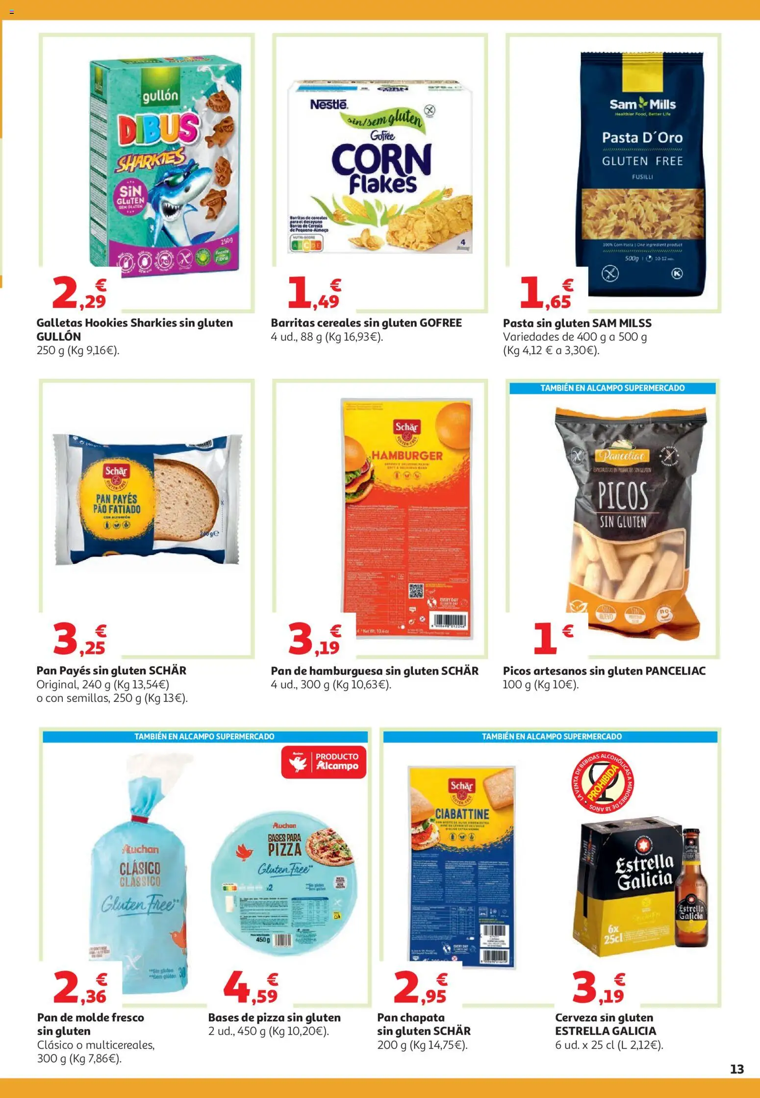 Alcampo HG Unico │ válido desde el 05.05.2026 | Página: 13 | Productos: Cereales, Pan de molde, Pan de hamburguesa, Σοκολατούχο γάλα