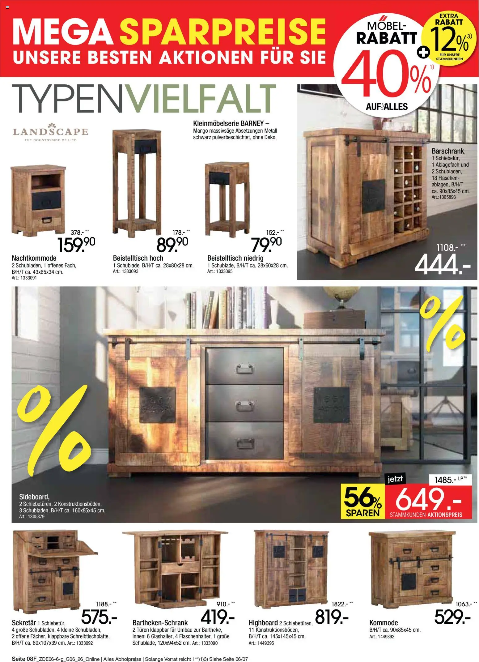 Zurbrüggen Mega Sparpreise – gültig ab 08.06.2026 | Seite: 20 | Produkte: HIghboard, Beistelltisch, Kommode, Mango