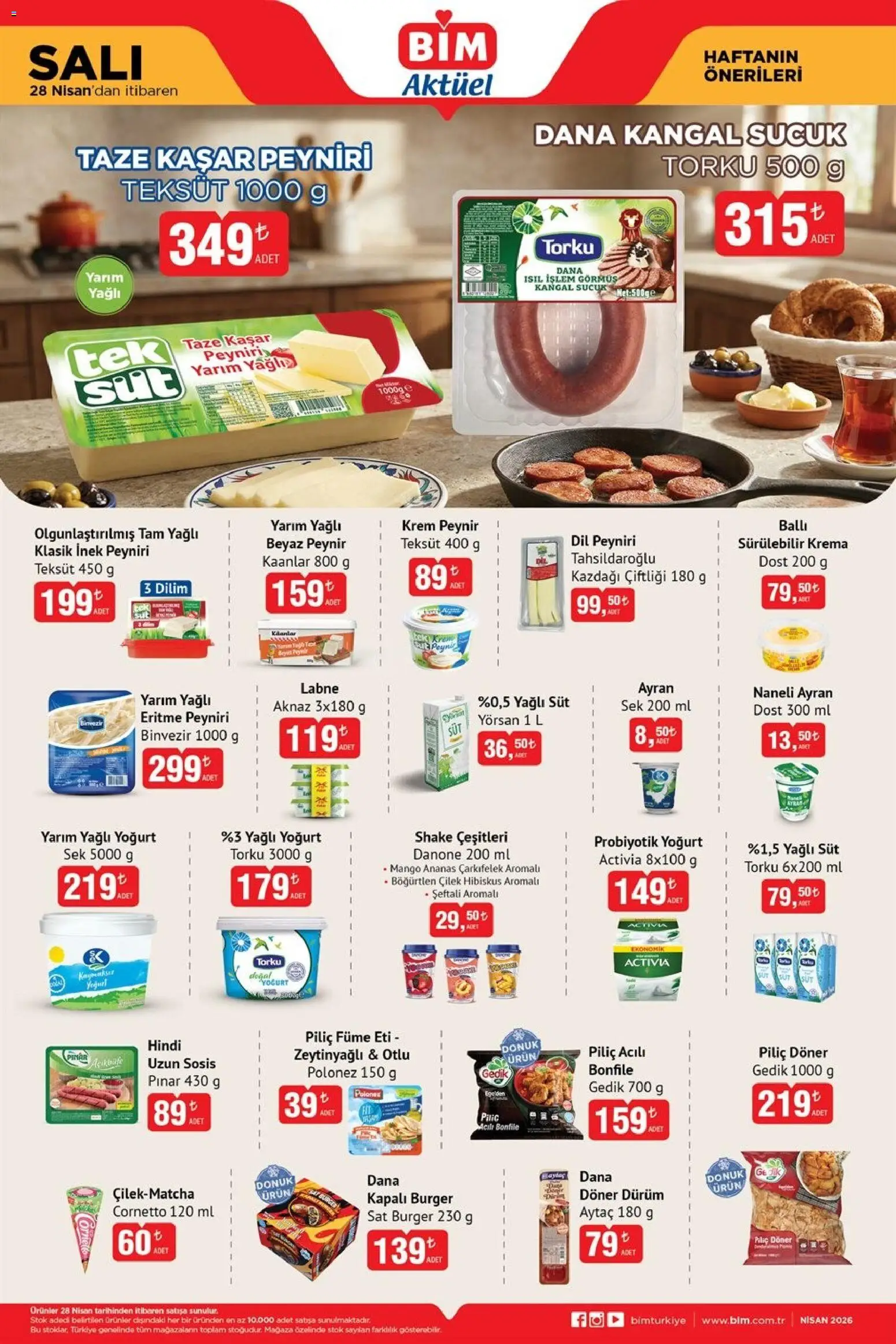 BİM Katalog - 28.04.2026 tarihinden itibaren geçerlidir | Sayfa: 1 | Ürünler: Krem, Krema, Sosis, Piliç