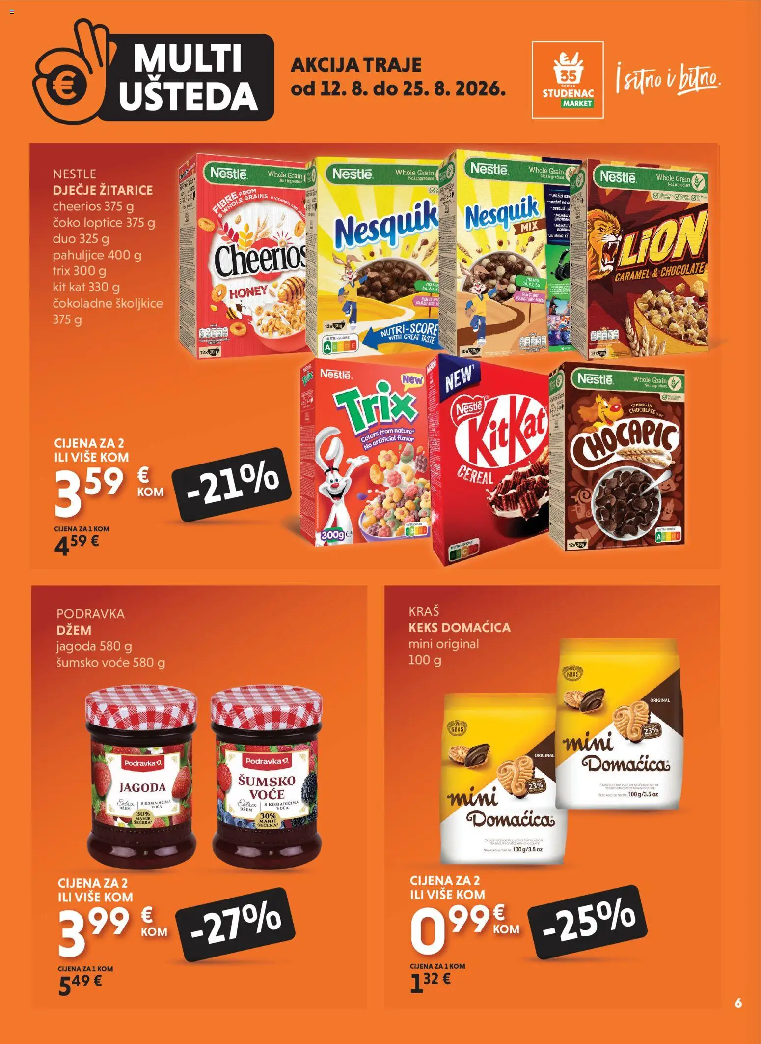 Studenac katalog | vrijedi od 12.08.2026 | Stranica: 6 | Proizvodi: Šumsko voće, Kitkat, Keks, Džem