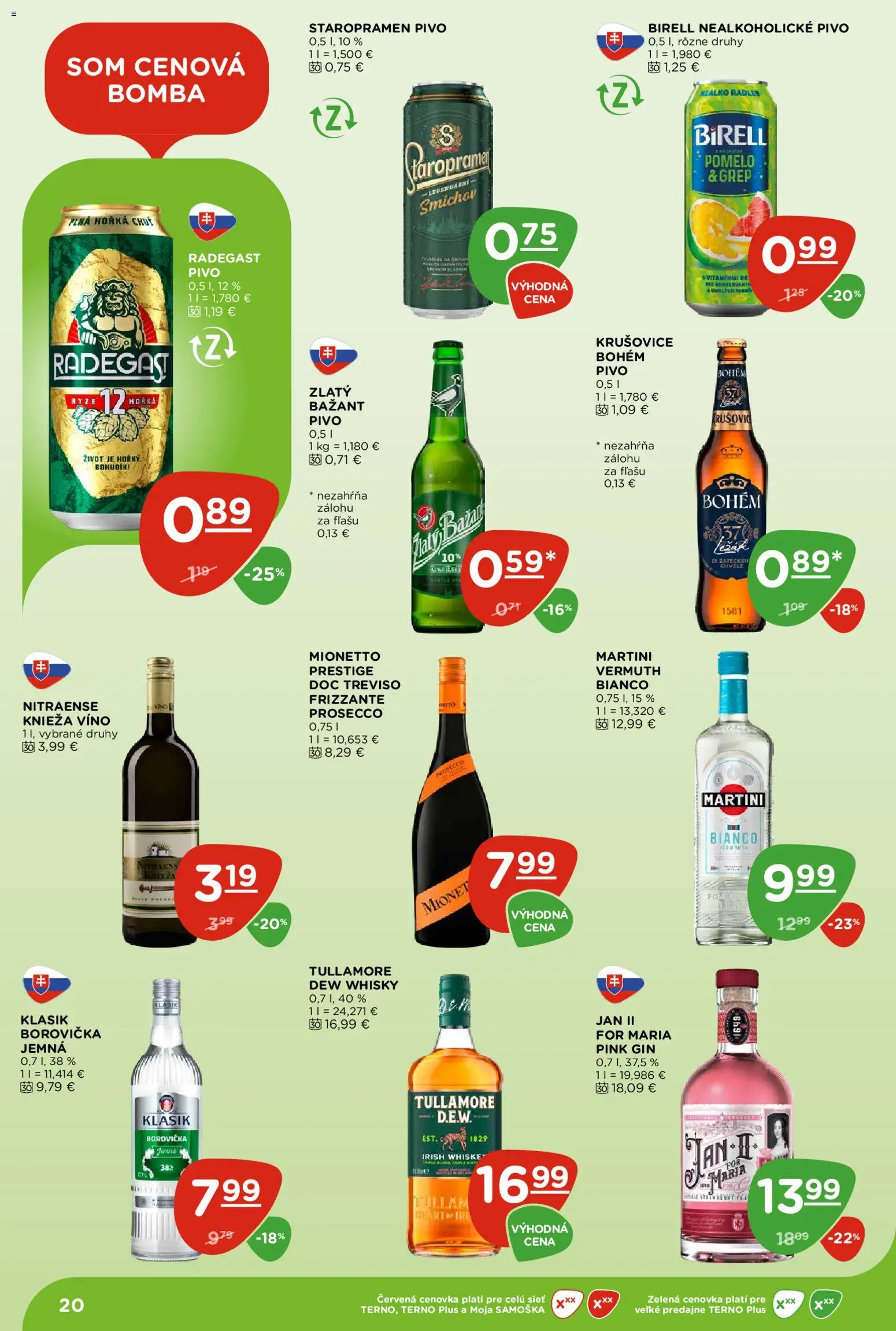 Nové Terno akcie – leták je platný od 08.10.2026 | Strana: 20 | Produkty: Radegast, Radler, Whisky, Tullamore Dew