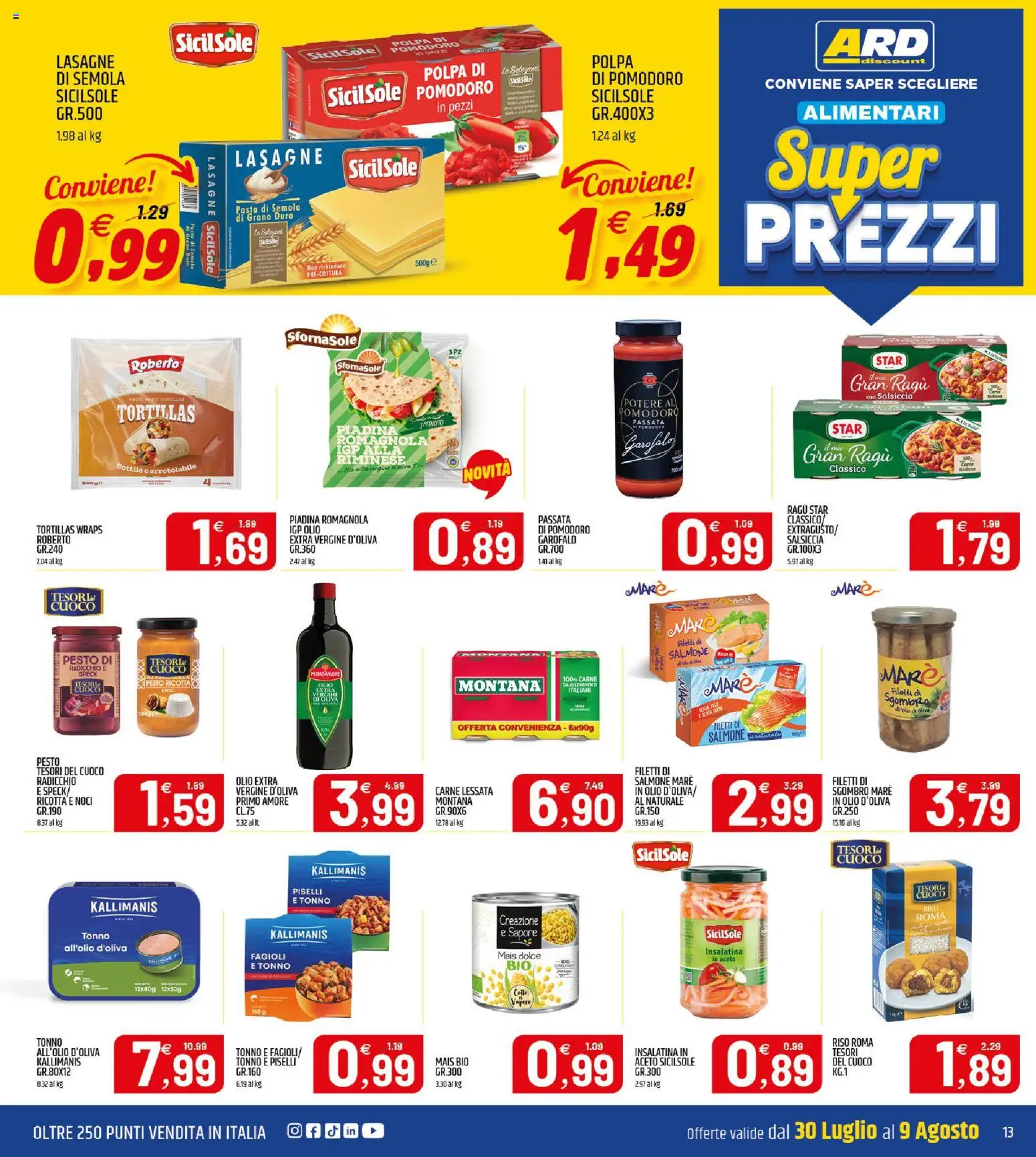 Volantino ARD Discount del 30/07/2026 | Pagina: 13 | Prodotti: Pesto, Olio extra vergine, Mais, Sgombro