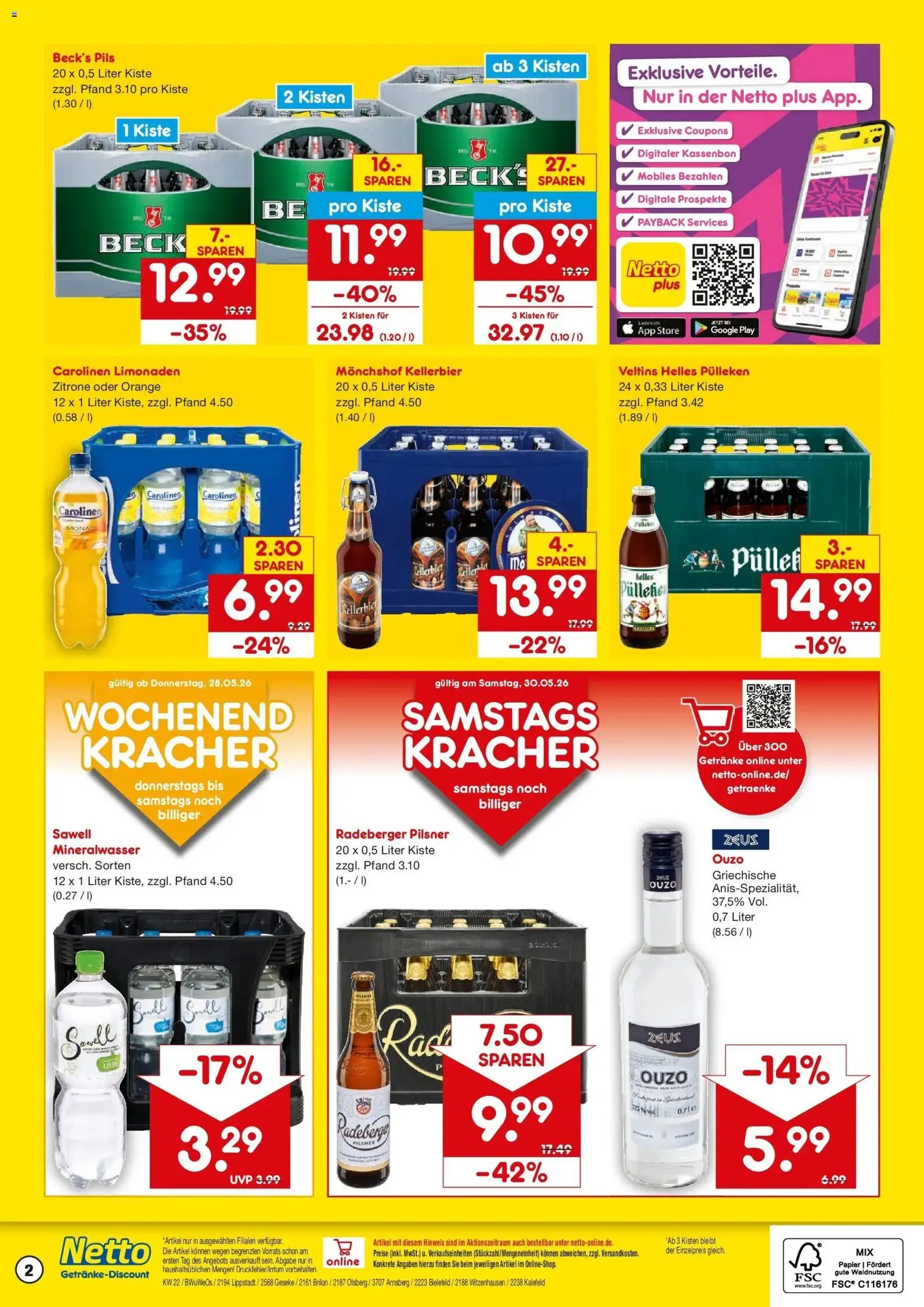 Netto Marken-Discount Prospekt Witzenhausen – gültig ab 26.05.2026 | Seite: 2 | Produkte: Monchshof, Pils, Mineralwasser, Zitrone