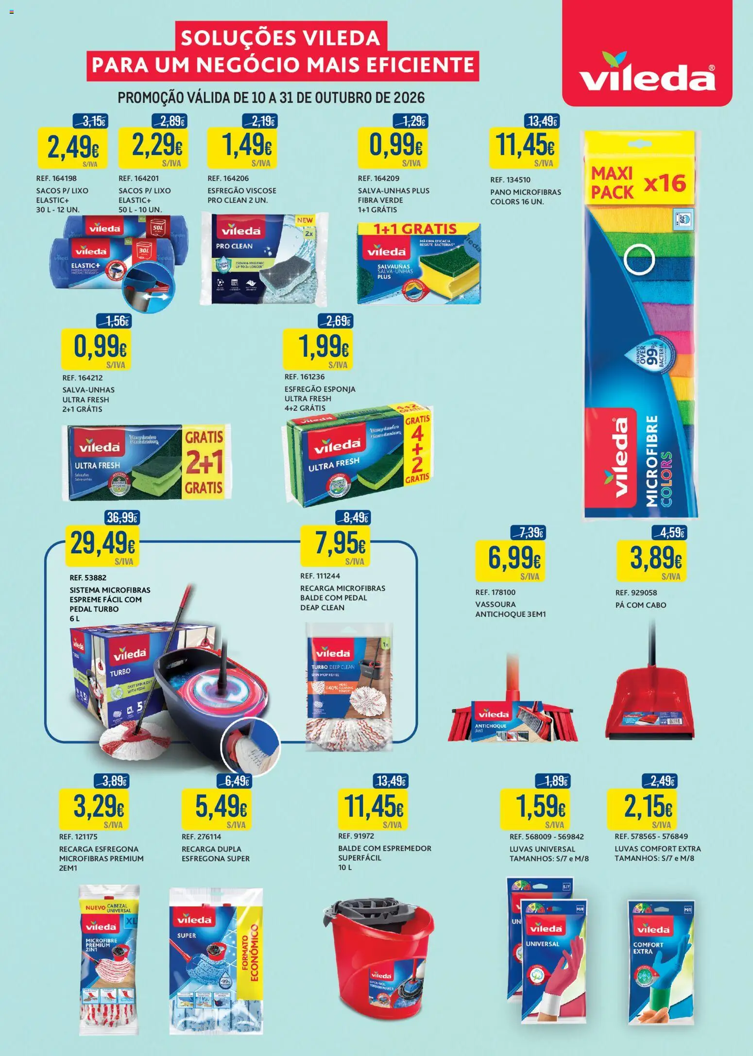 Makro Monofolha Vileda │ válido de 10/10/2026 | Página: 1 | Produtos: Esfregão, Cabo, Esponja, Esfregona
