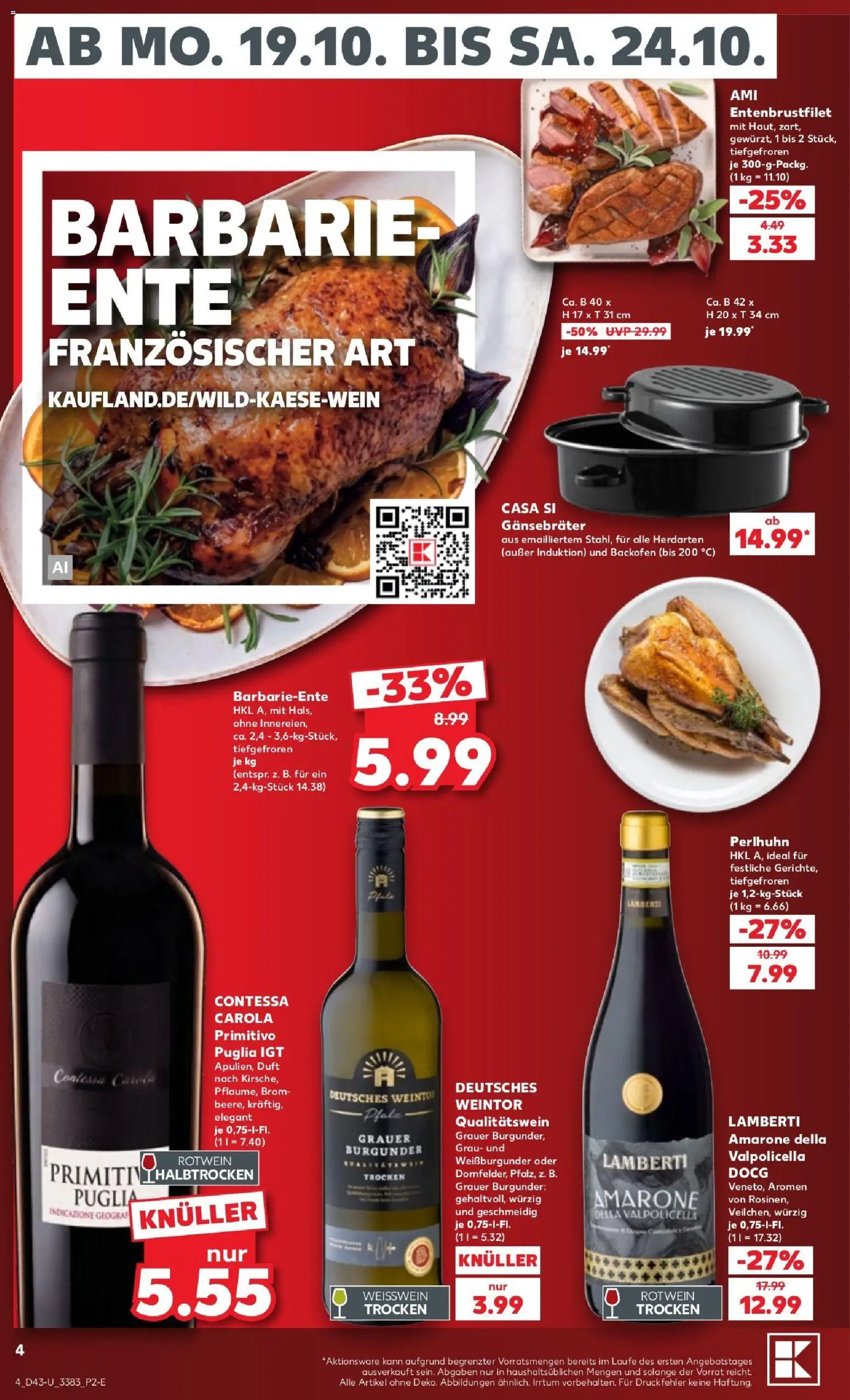 Kaufland Prospekt Berlin – gültig ab 19.10.2026 | Seite: 4 | Produkte: Weißwein, Duft, Backofen, Ente
