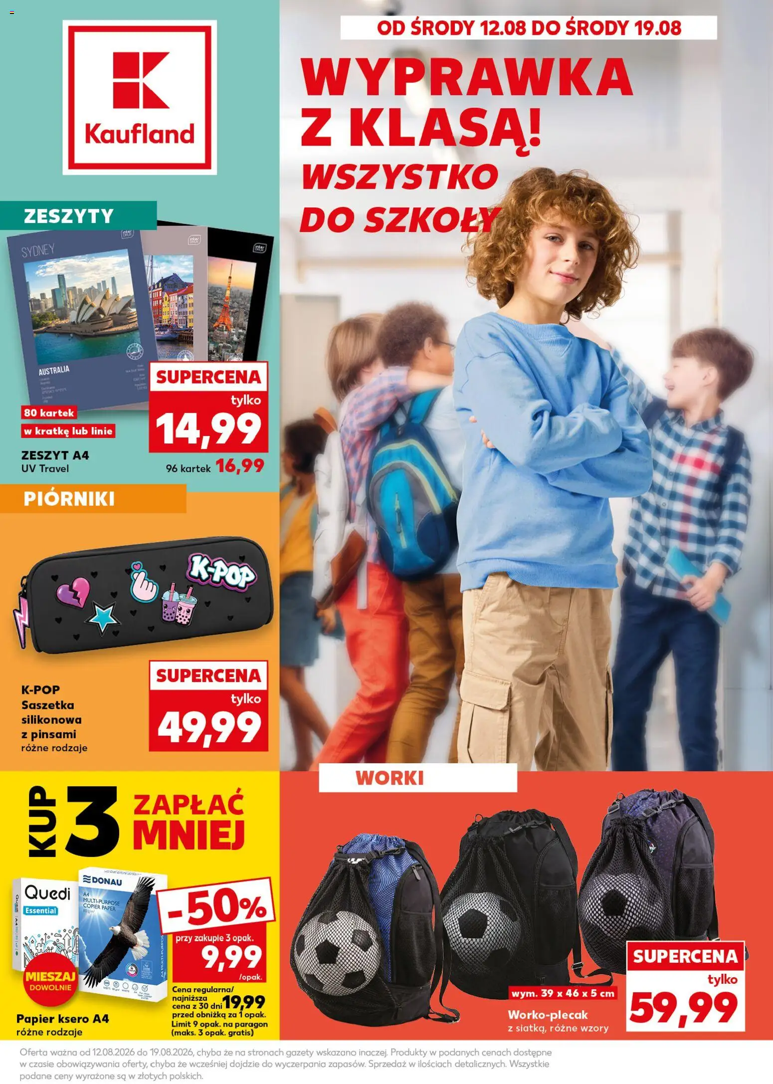 Kaufland gazetka - Wszystko do szkoły od 12.08.2026 | Strona: 1 | Produkty: Zeszyty do szkoły, Zeszyt, Siatka, Zeszyty