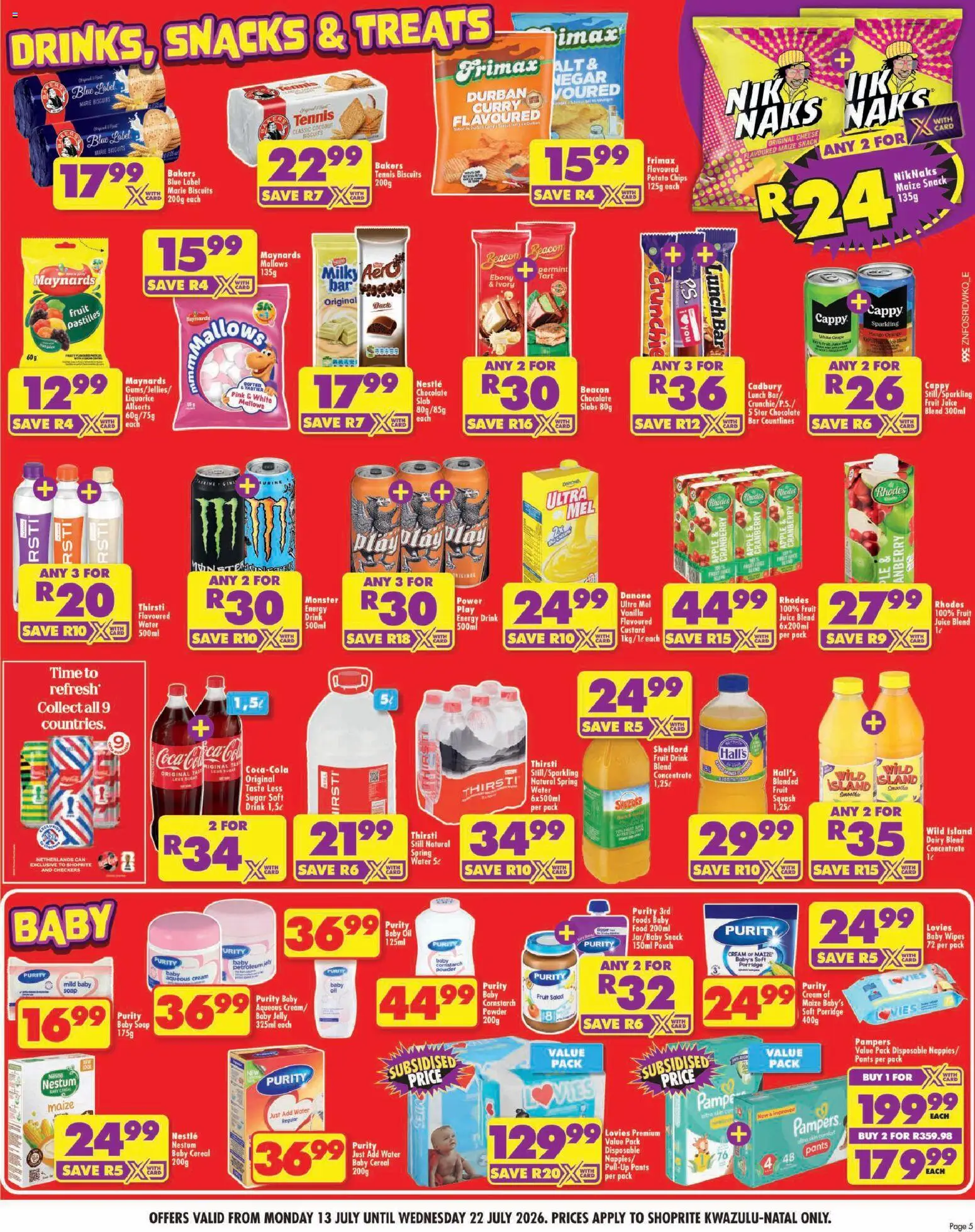 New Shoprite catalogue – valid from 13/07/2026 | Page: 5 | Products: Custard, Salad, Water, Dairy blend