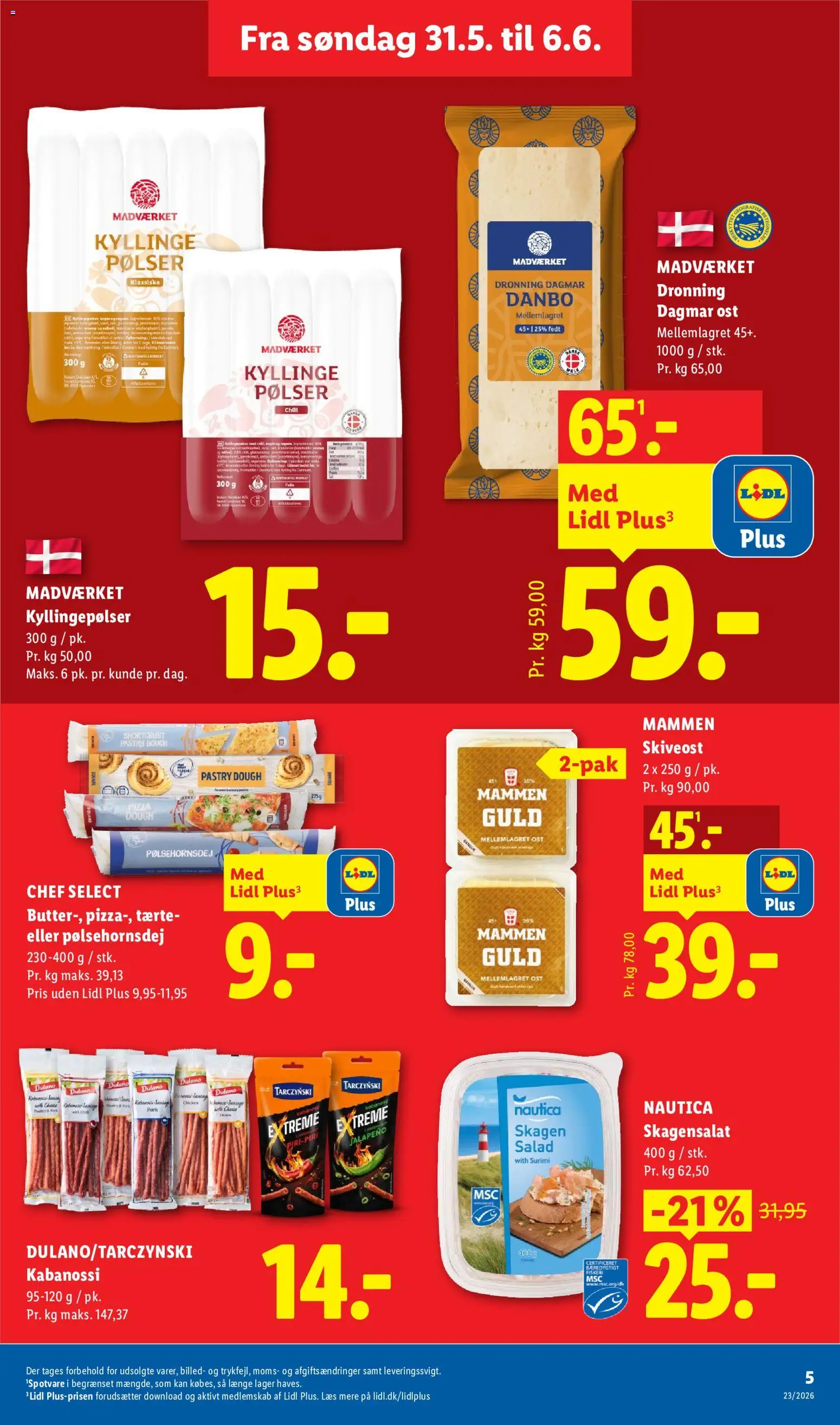 Lidl tilbudsavis – gyldig fra 31.05.2026 | Side: 9 | Produkter: Ost, Pølser, Pizza, Skiveost