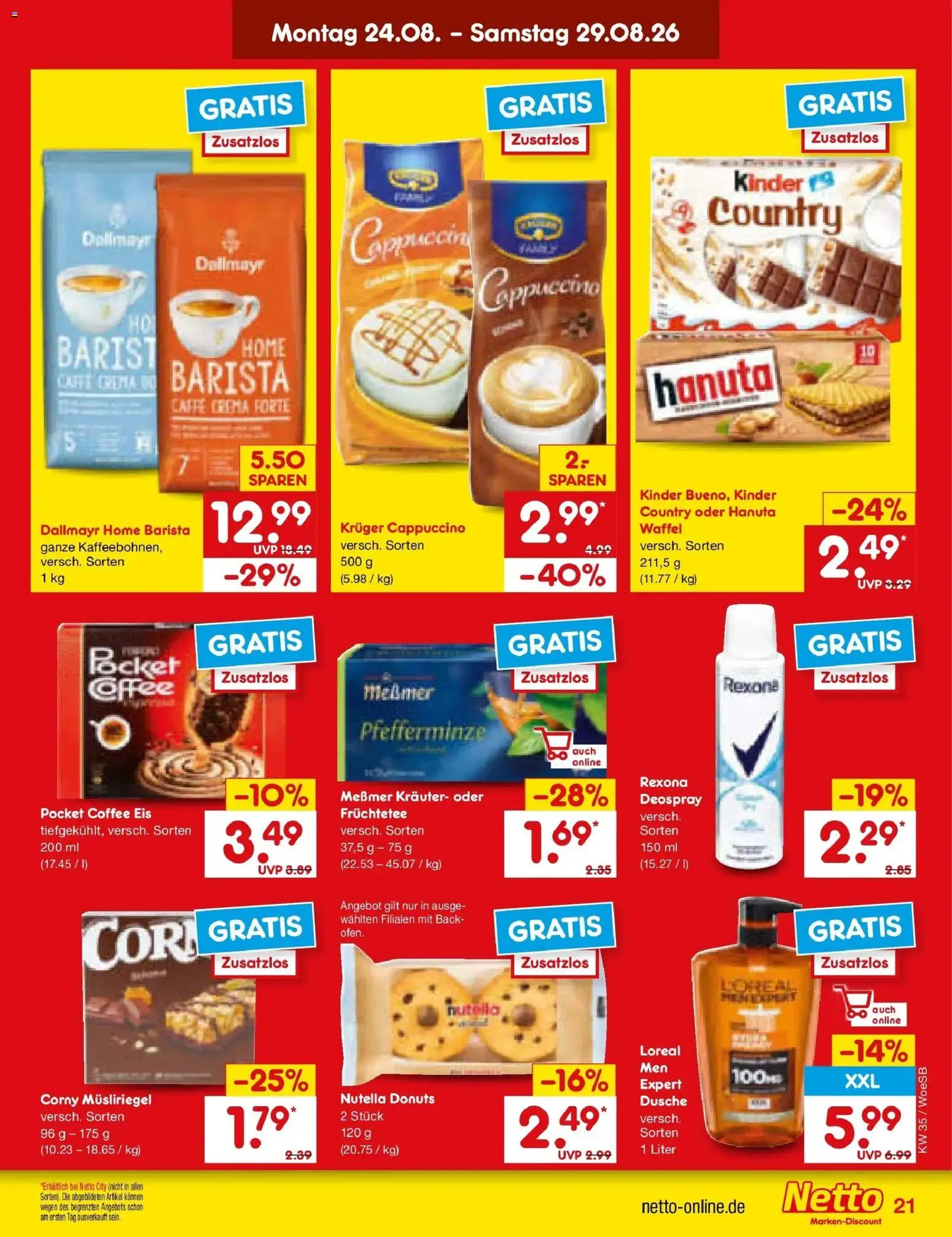 Netto Marken-Discount Prospekt Leonberg – gültig ab 24.08.2026 | Seite: 31 | Produkte: Nutella, Donuts, Kruger cappuccino, Eis