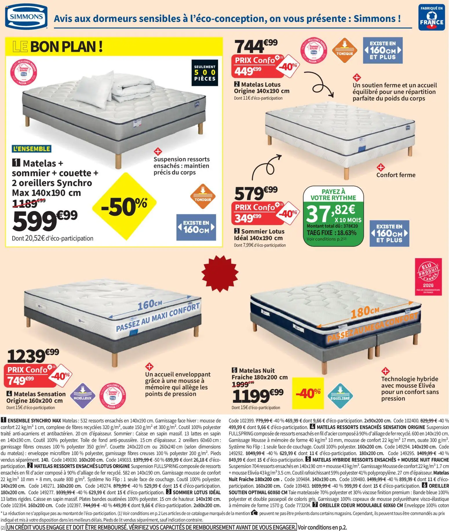 {H1} | Page: 22 | Produits: Mousse, Tonique, Matelas, Couette