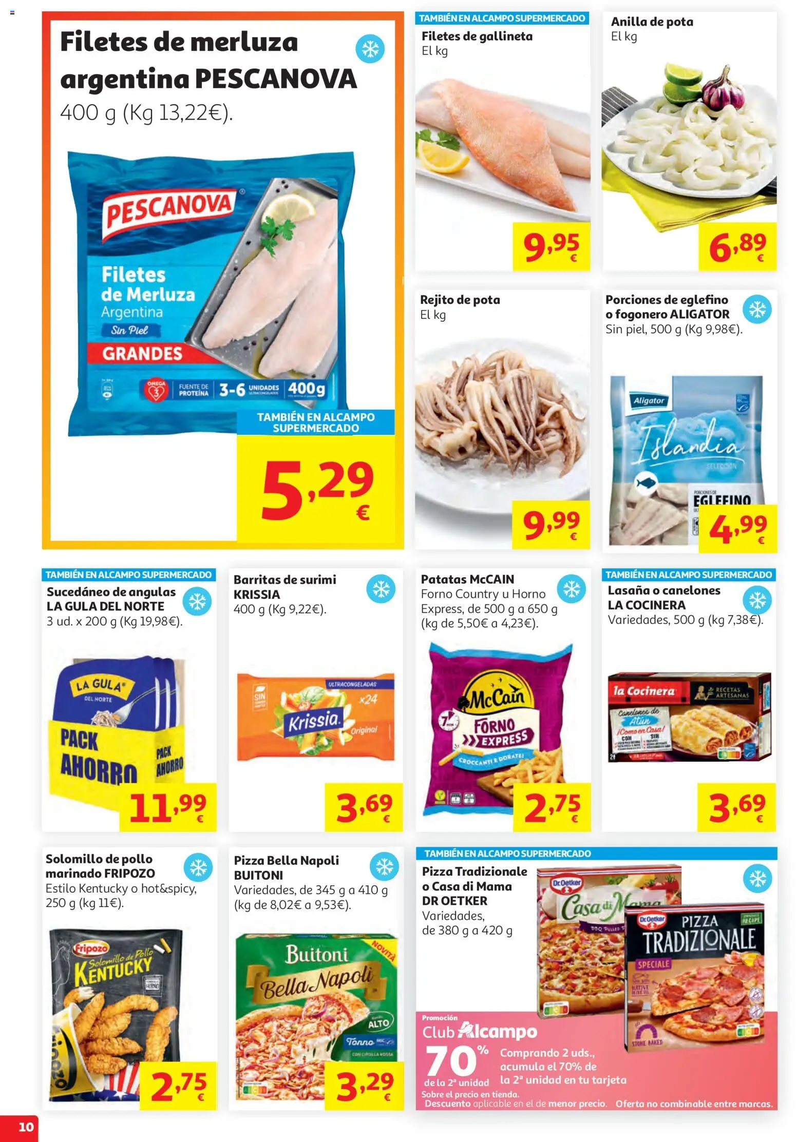 Alcampo Unico Nacional │ válido desde el 19.05.2026 | Página: 10 | Productos: Pizza, Horno, Lasaña, Canelones