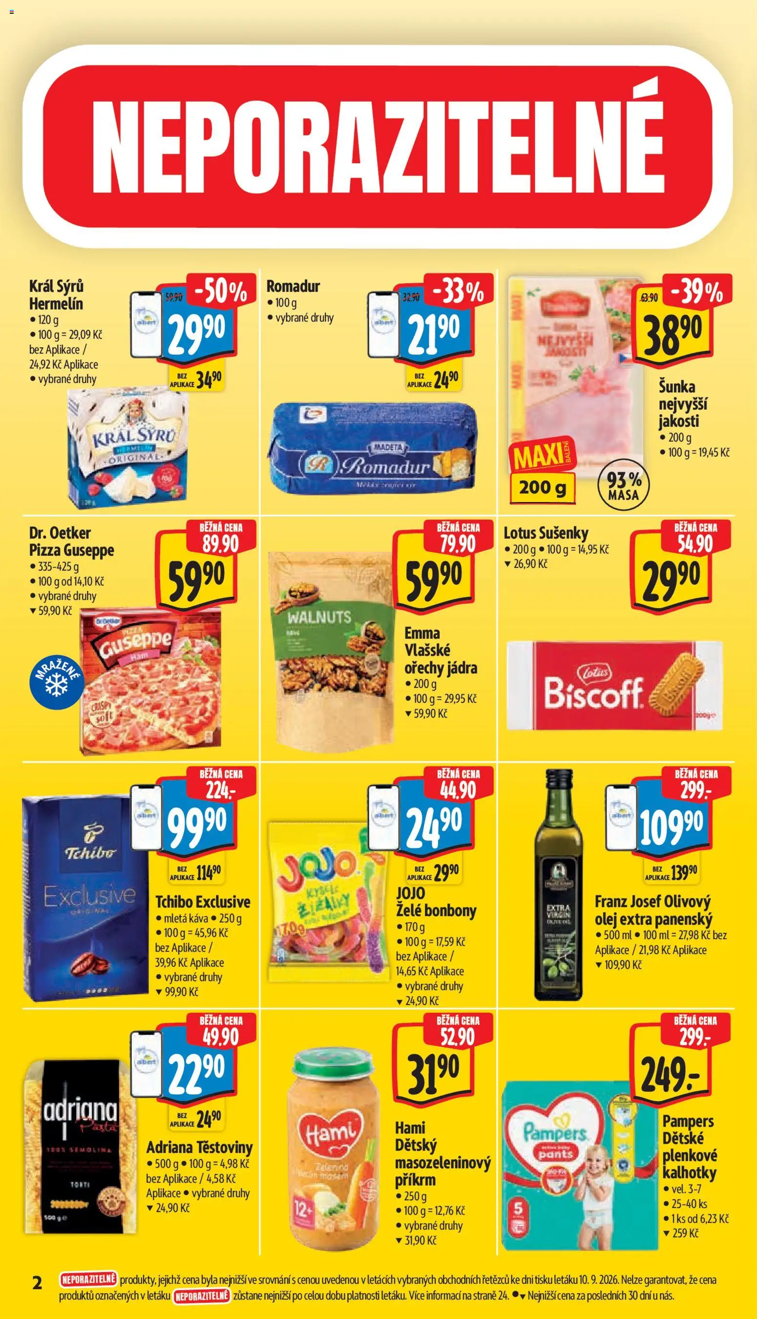 Albert leták - Supermarket -  	Frenštát pod Radhoštěm od 16.09.2026 | Strana: 6 | Produkty: Šunka, Těstoviny, Pampers, Pants