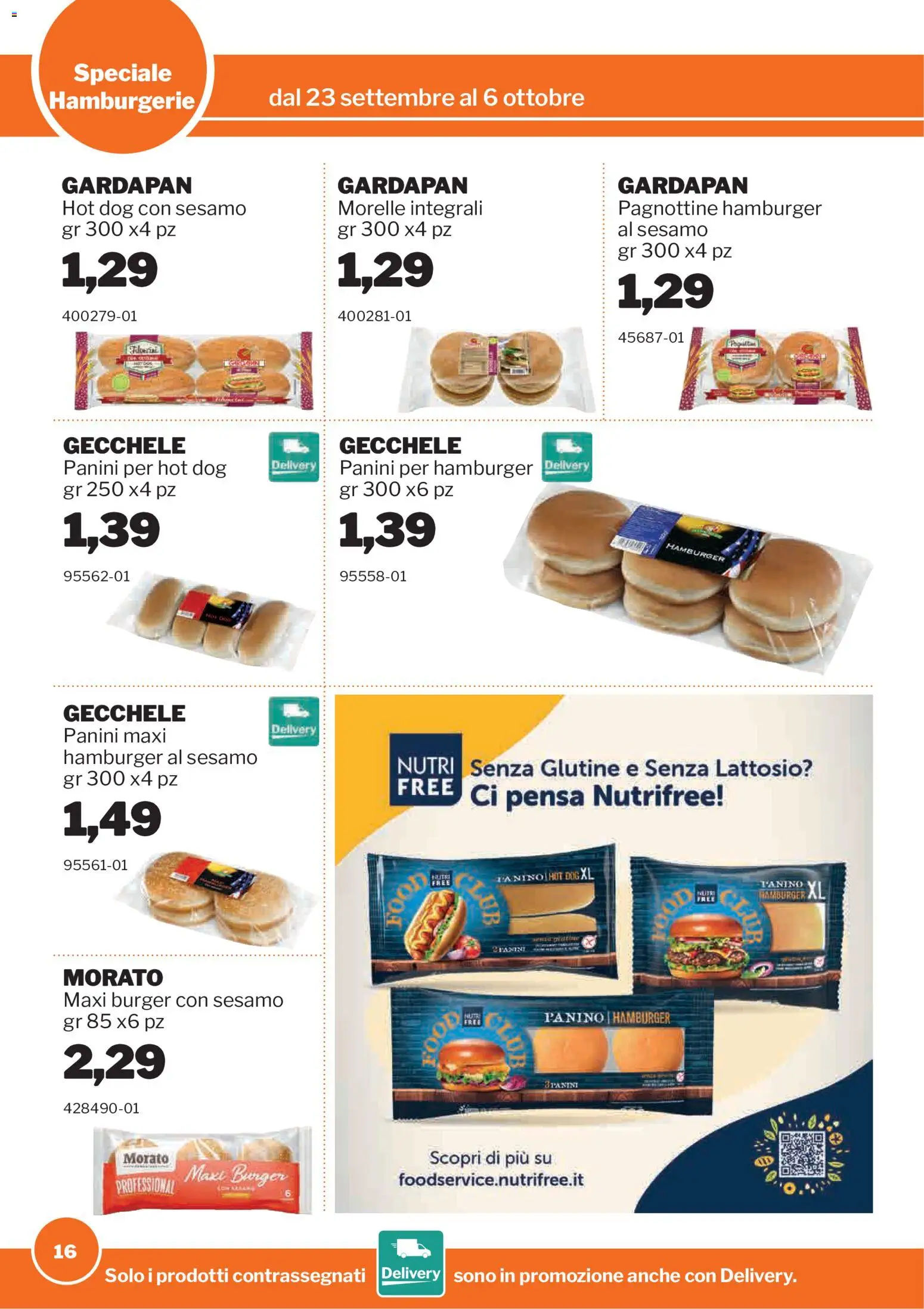 Volantino Sogegross del 23/09/2026 | Pagina: 16 | Prodotti: Senza glutine, Sesamo, Hamburger, Senza lattosio