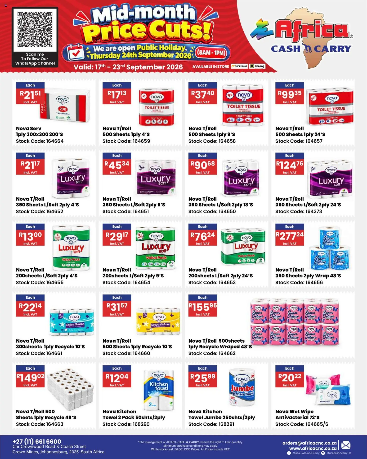 New Africa Cash & Carry catalogue – valid from 17/09/2026 | Page: 63 | Products: Toilet, Towel, Stock