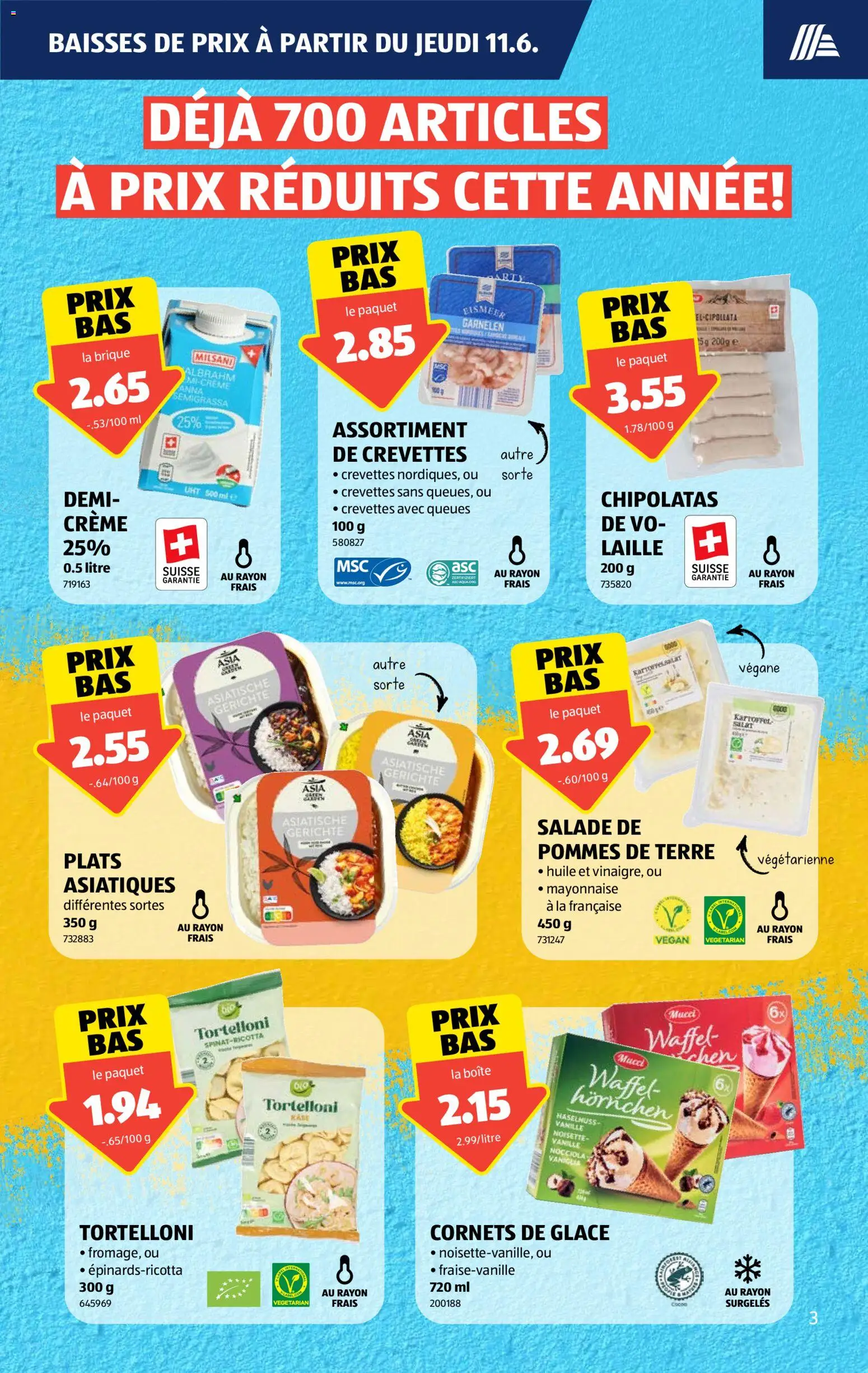 Aldi aktionen FR – gültig ab 11.06.2026 | Seite: 3 | Produkte: Garnelen, Glace, Mayonnaise, Creme
