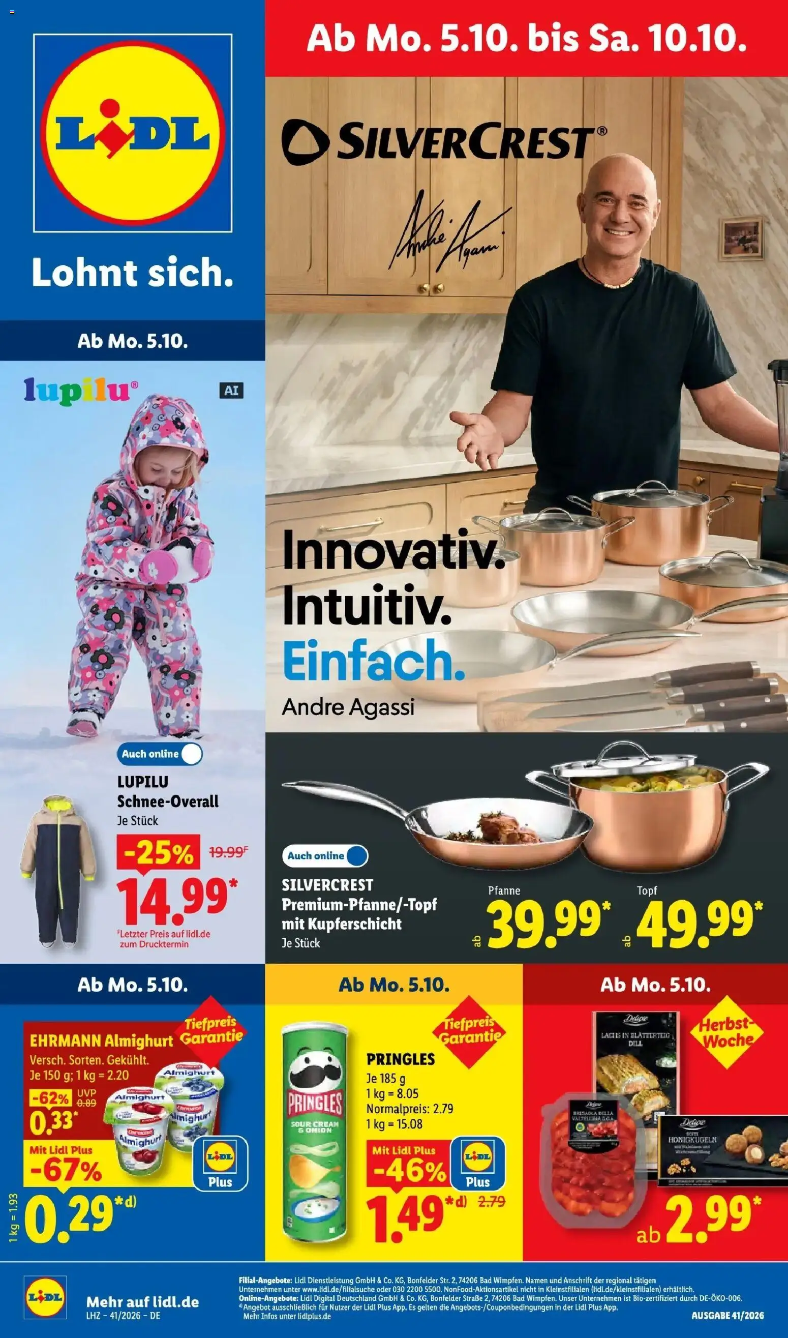Lidl Prospekt Mahlow (ab 05.10.2026) zum Blättern » Angebote | Seite: 1 | Produkte: Ehrmann almighurt, Bad, Lachs, Dill