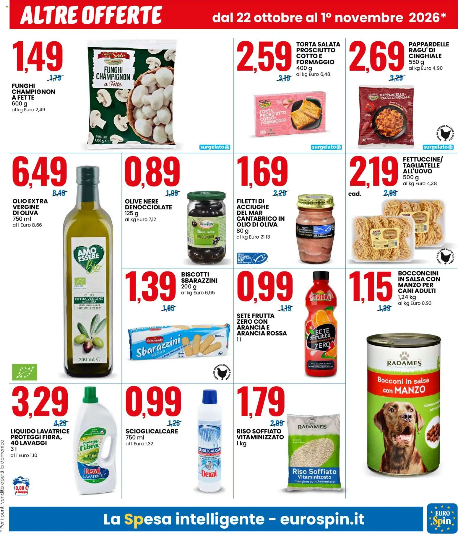 Volantino Eurospin del 22/10/2026 | Pagina: 13 | Prodotti: Olio, Olive, Pasta, Acciughe
