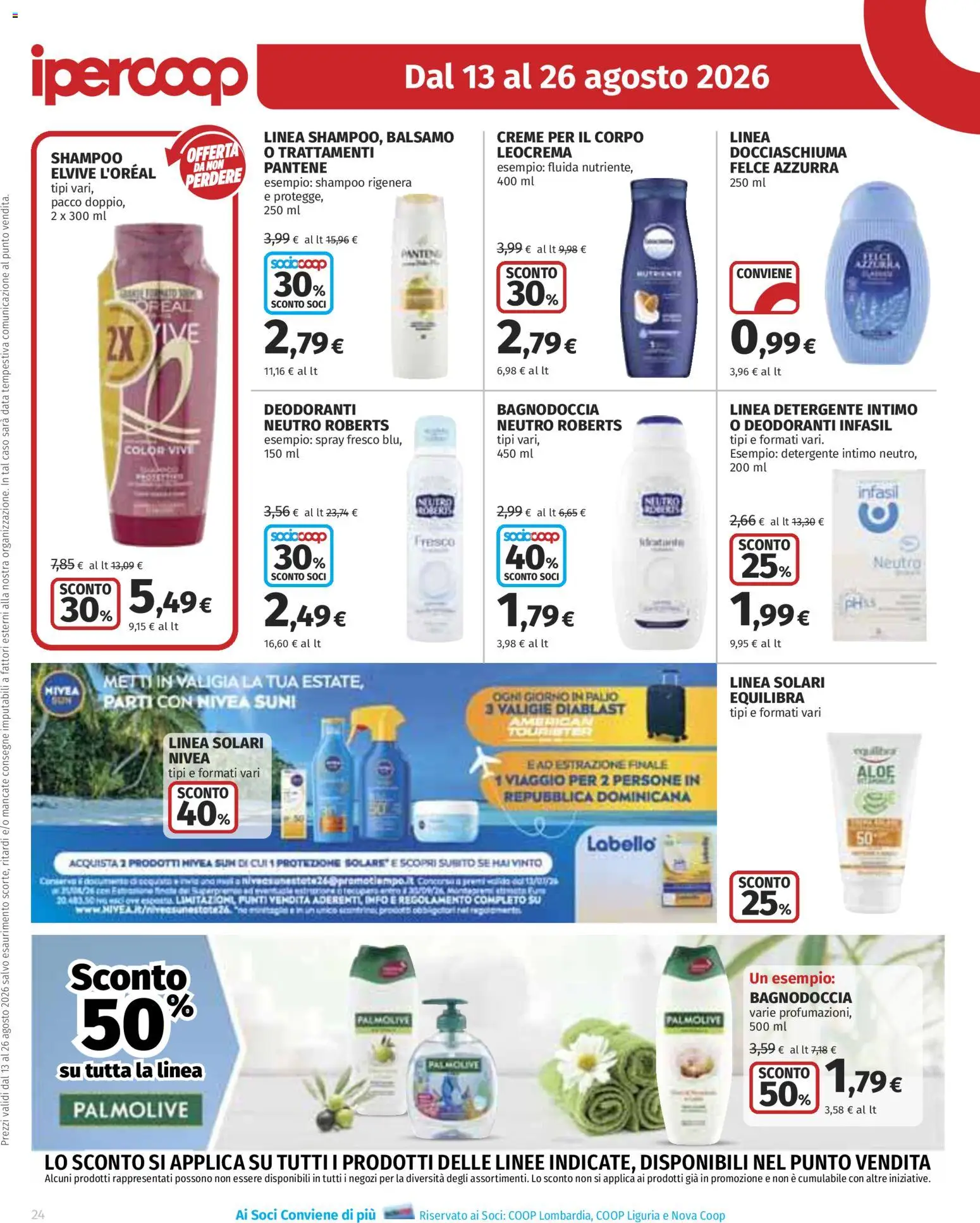 Volantino Ipercoop del 13/08/2026 | Pagina: 24 | Prodotti: Shampoo, Detergente, Valigia, Data