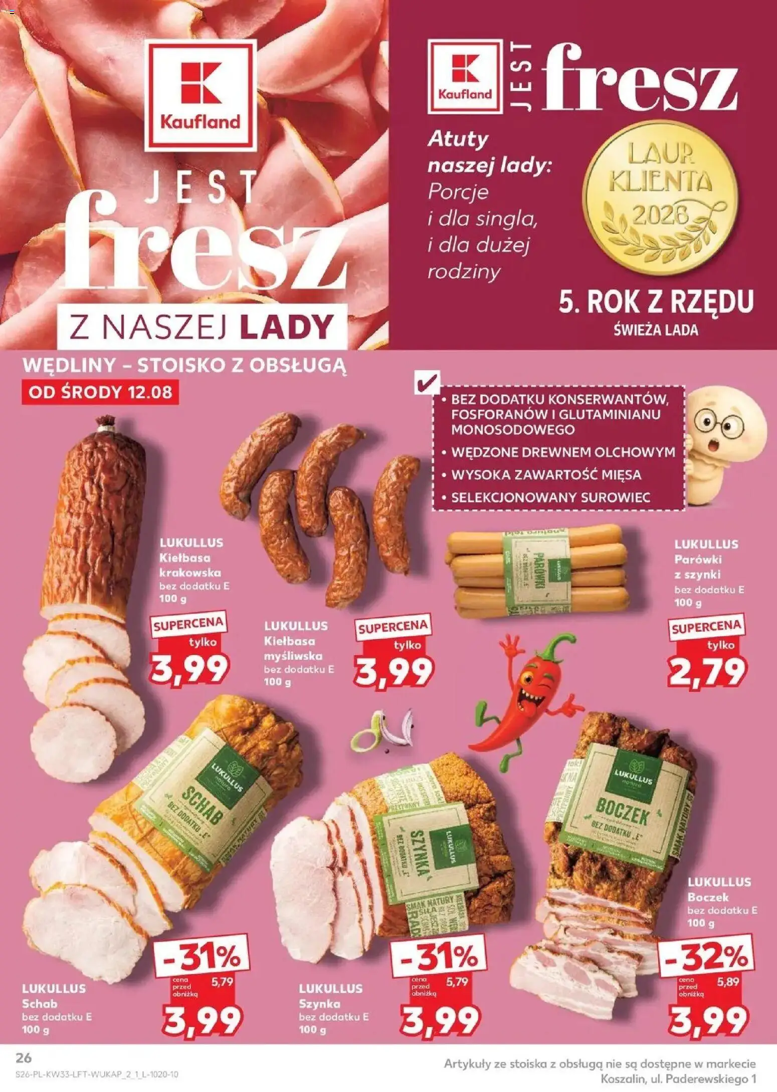 Kaufland - Kaufland Gazetka Tygodnia ważne do 19.08 od 12.08.2026 - od jutra PDF | Strona: 26 | Produkty: Parówki z szynki, Szynka, Kiełbasa myśliwska, Wędliny