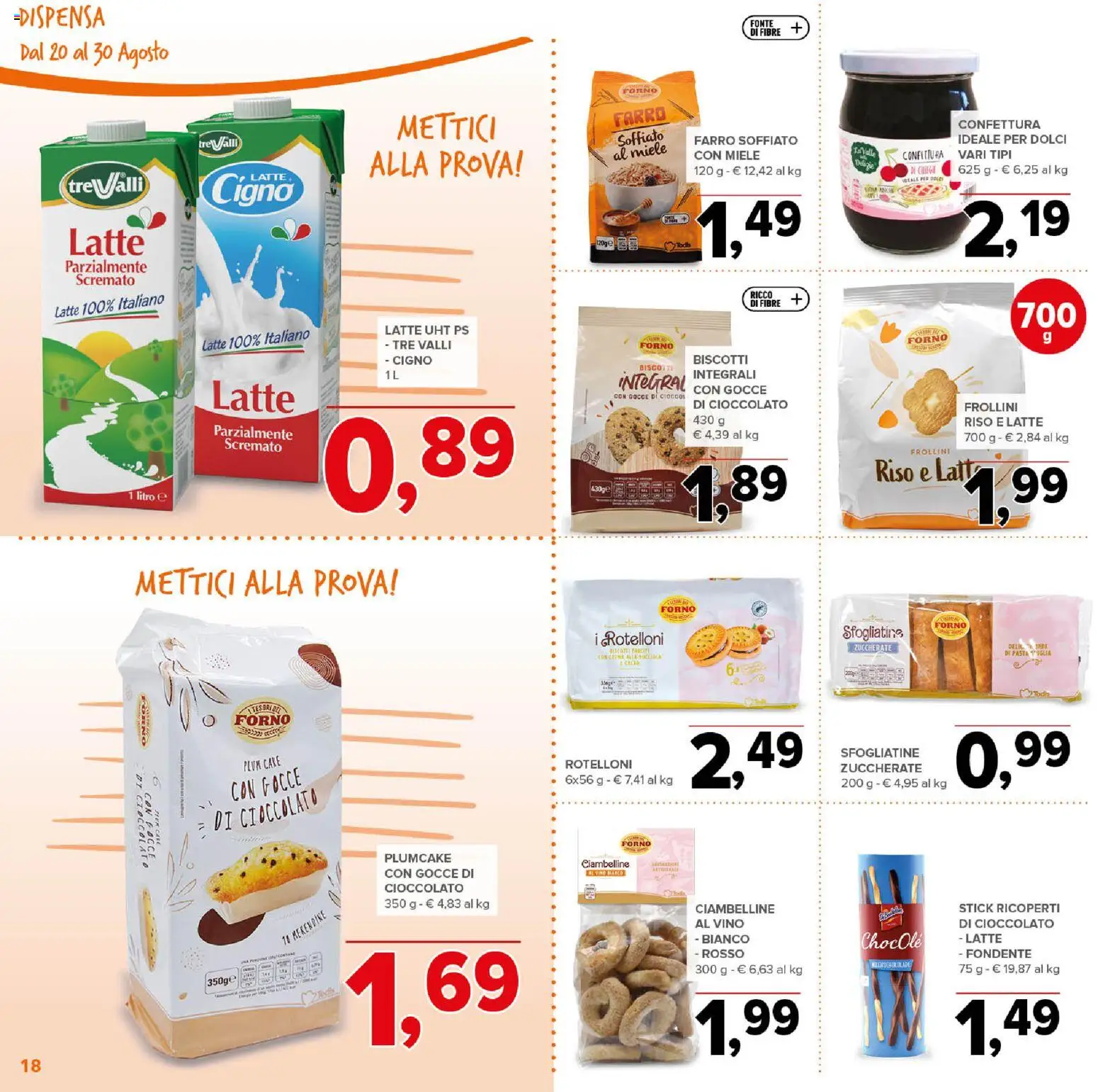 Volantino Todis del 20/08/2026 | Pagina: 18 | Prodotti: Biscotti, Pasta, Plumcake, Miele