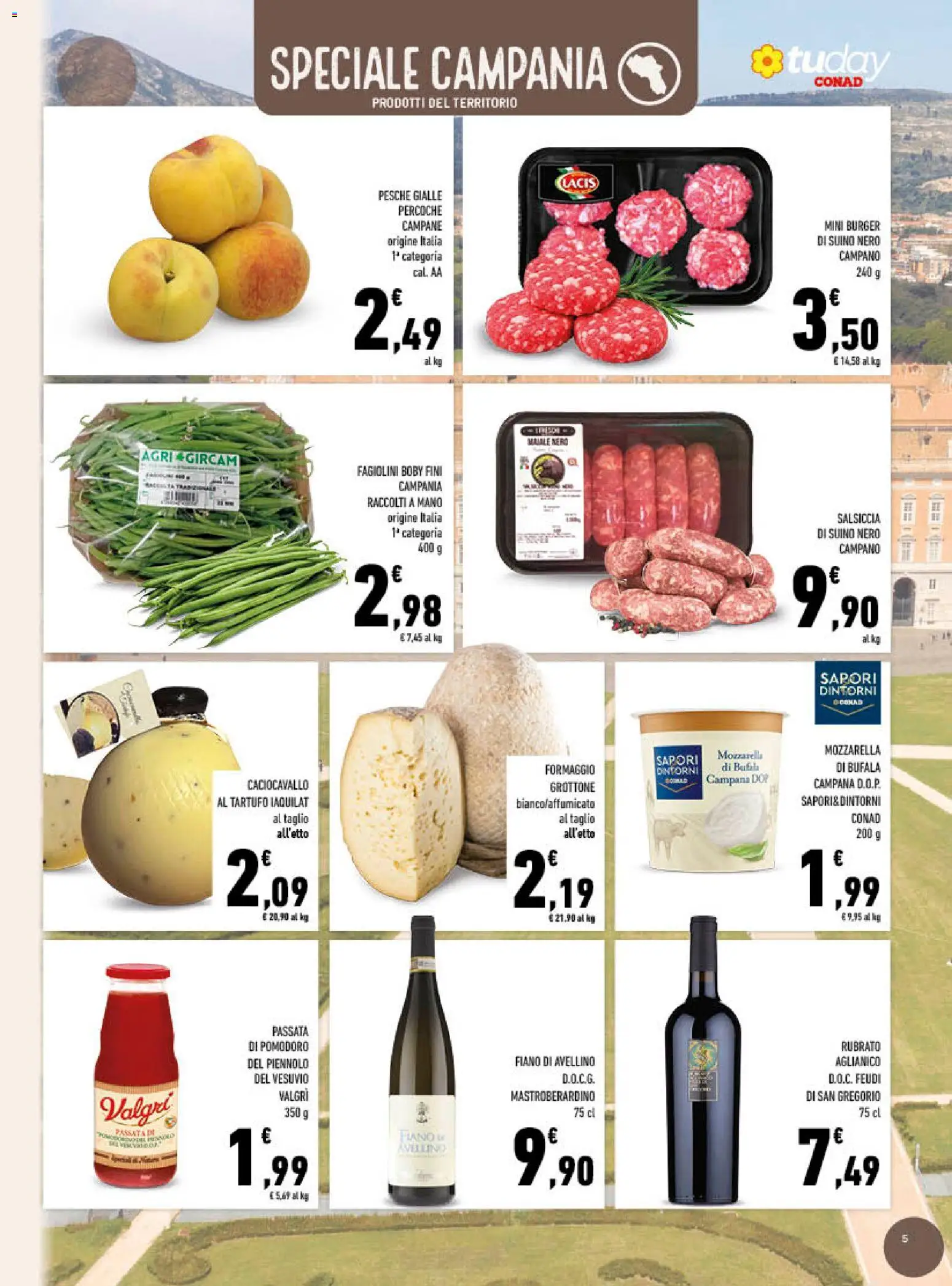 Volantino Conad del 26/08/2026 | Pagina: 5 | Prodotti: Suino, Taglio, Passata di pomodoro, Mozzarella di bufala