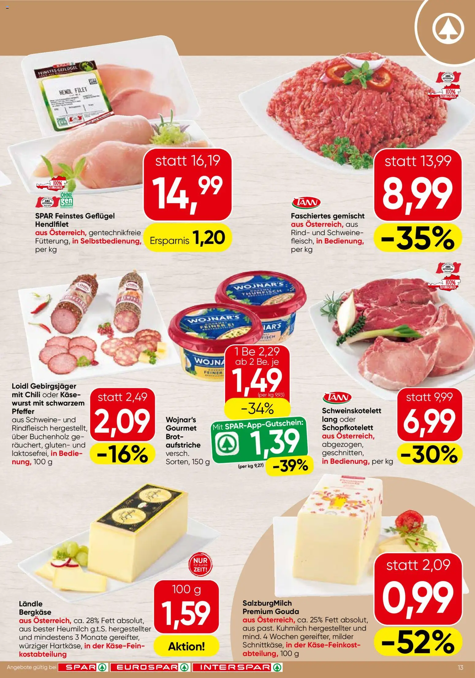 Spar Flugblatt - Salzburg gültig ab 09.04.2026 | Seite: 13 | Produkte: Wurst, Chili, Käse, Rindfleisch