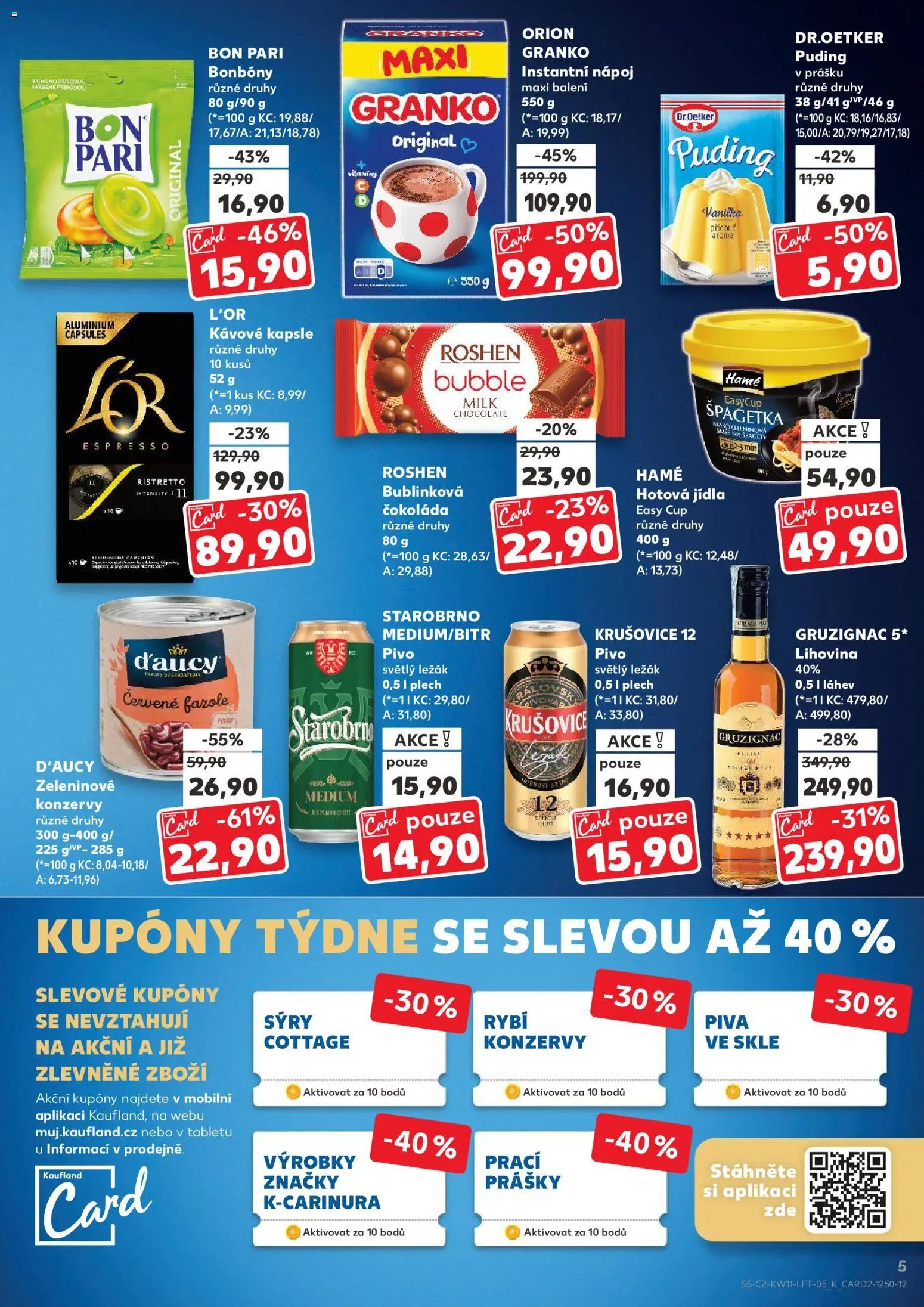 Kaufland leták od 11.03.2026 | Strana: 5 | Produkty: Pivo, Bonbóny, Krušovice 12, Fazole