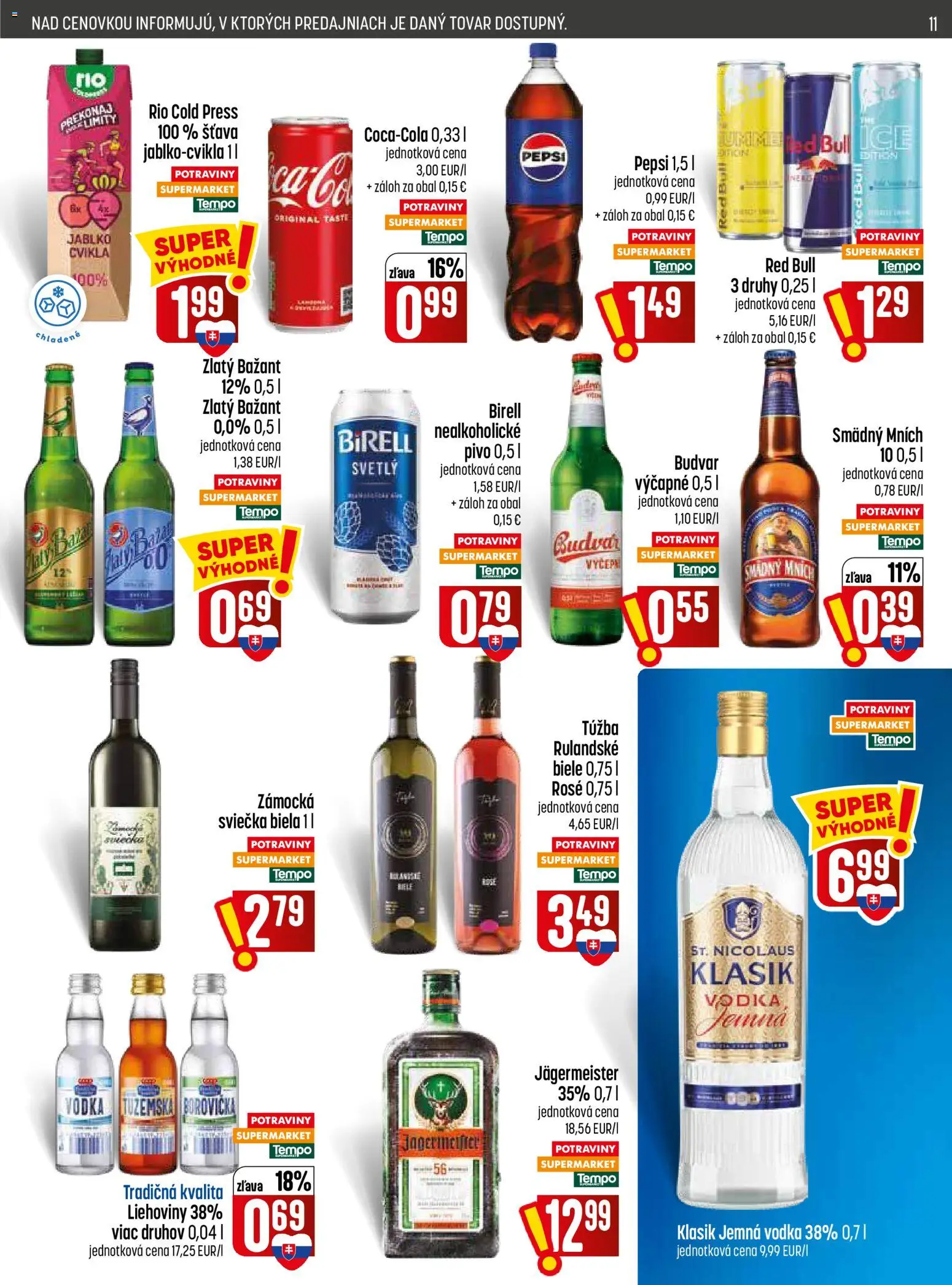 Nové COOP Jednota akcie – leták je platný od 13.08.2026 | Strana: 11 | Produkty: Jägermeister, Borovička, Zlatý Bažant, Vodka