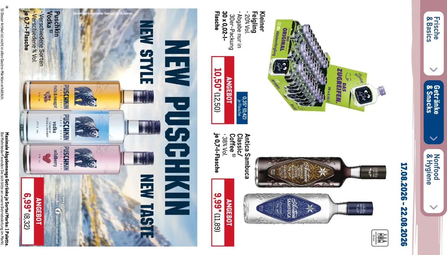 Metro NonFood-Angebote – gültig ab 17.08.2026 | Seite: 27 | Produkte: Kleiner feigling, Sambuca, Vodka
