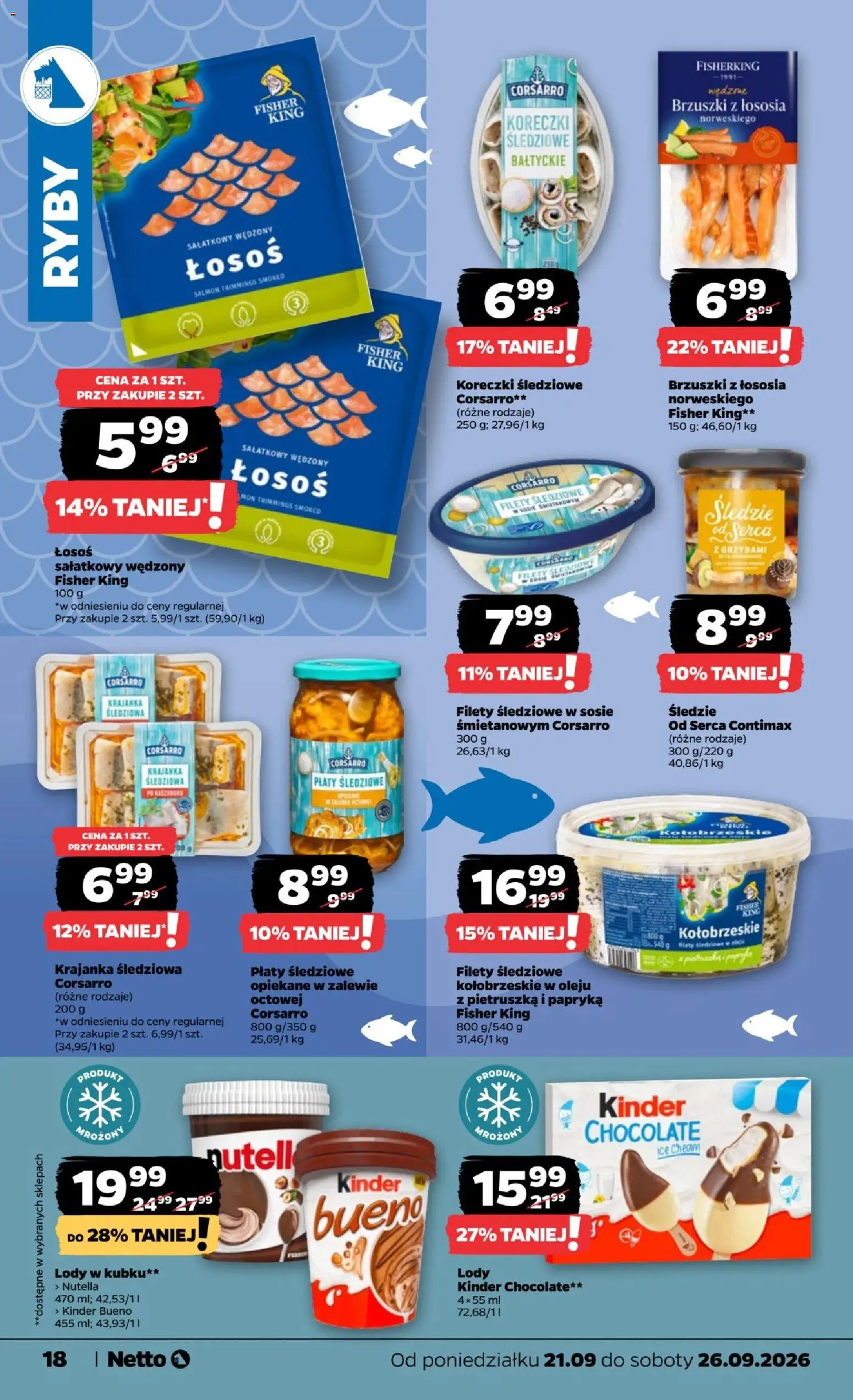 Netto gazetka od poniedziałku od 21.09.2026 | Strona: 18 | Produkty: Śledzie, Pietruszka, Papryka, Lody