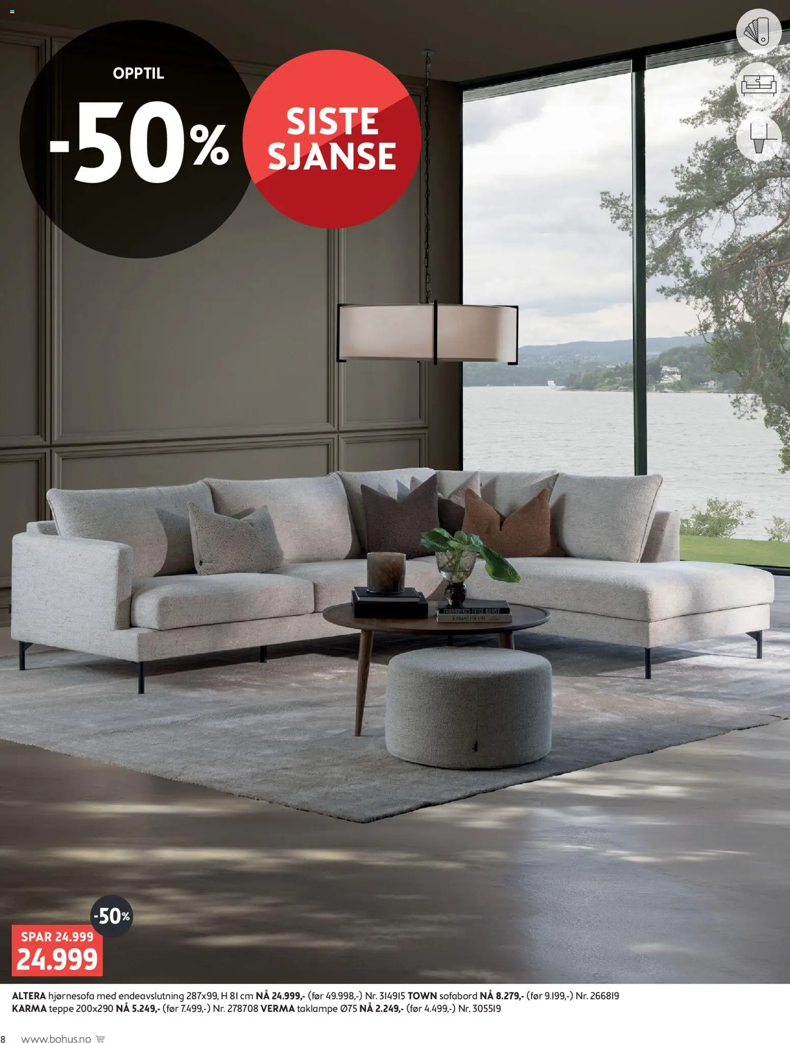 {H1} | Side: 8 | Produkter: Taklampe, Hjørnesofa, Teppe