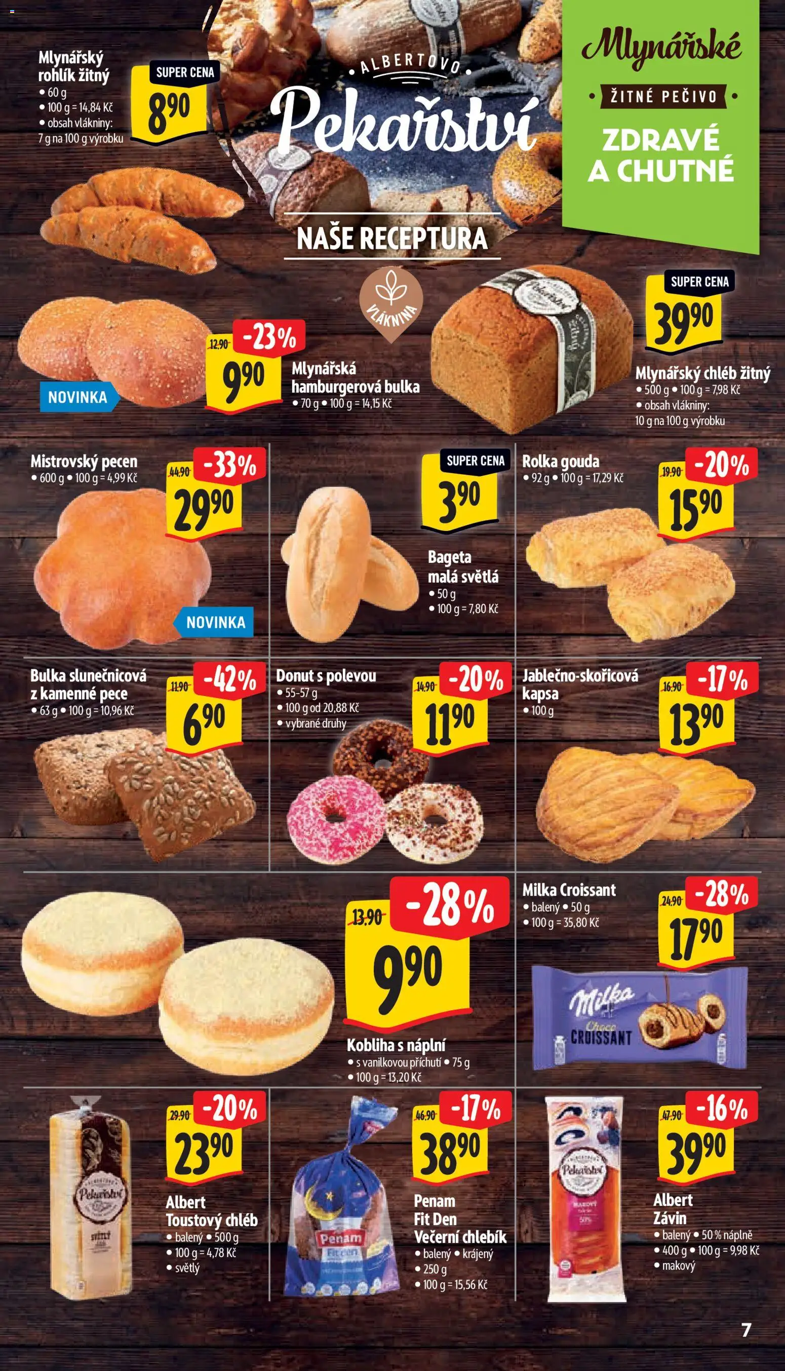 Albert leták - Supermarket od 01.07.2026 | Strana: 13 | Produkty: Rohlík, Croissant, Bageta, Mlynářský chléb