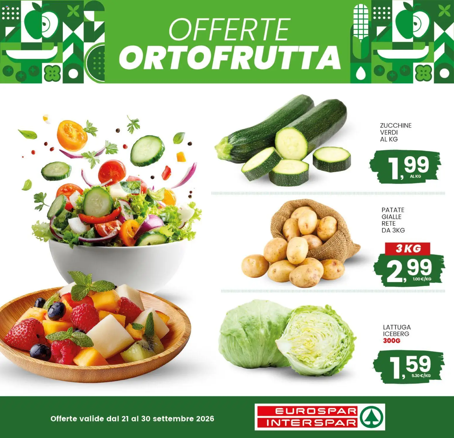 Volantino Interspar del 21/09/2026 | Pagina: 2 | Prodotti: Lattuga iceberg, Patate, Zucchine, Lattuga
