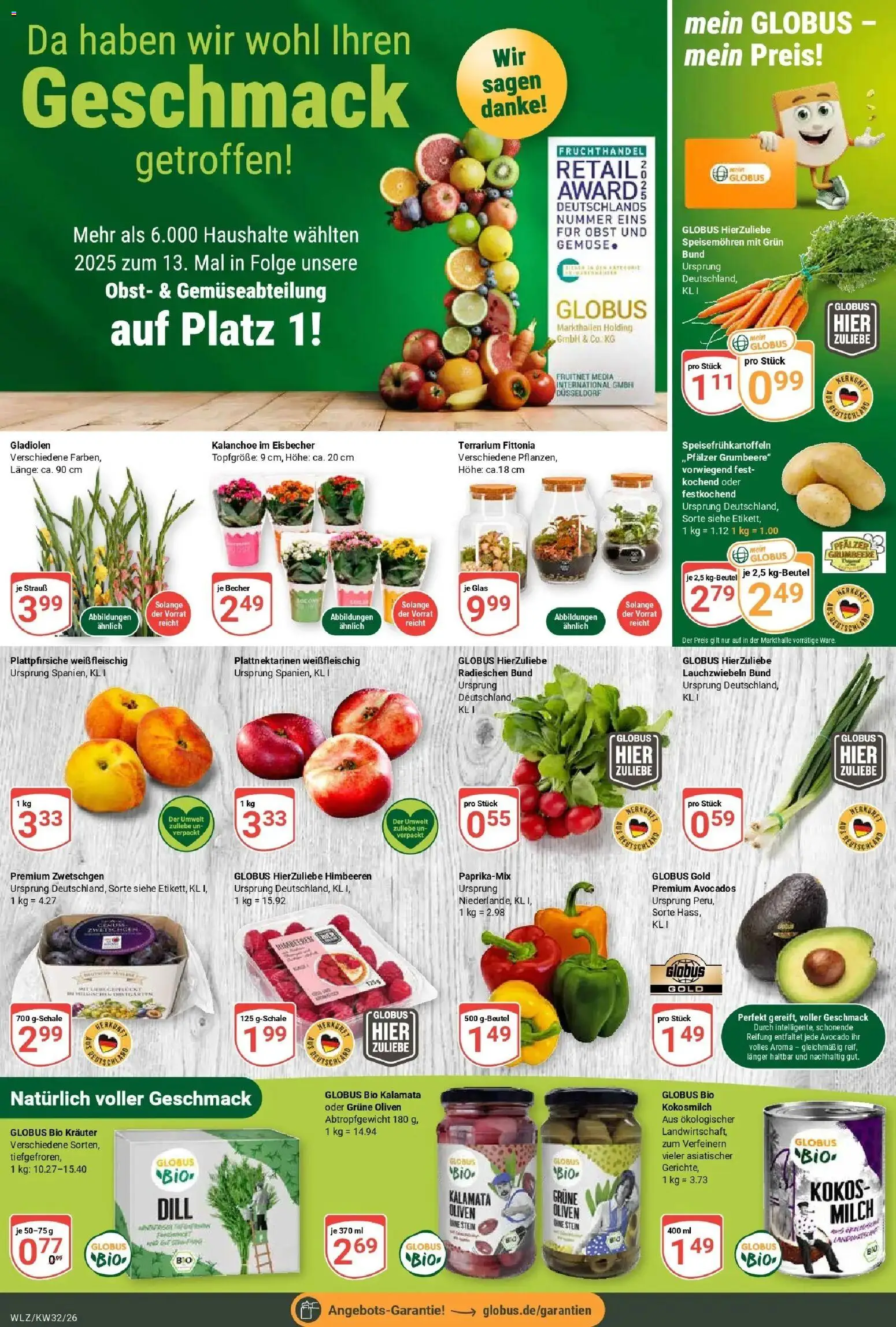 Globus Prospekt Weischlitz (ab 03.08.2026) » Angebote online | Seite: 6 | Produkte: Himbeeren, Milch, Zwetschgen, Gemüse