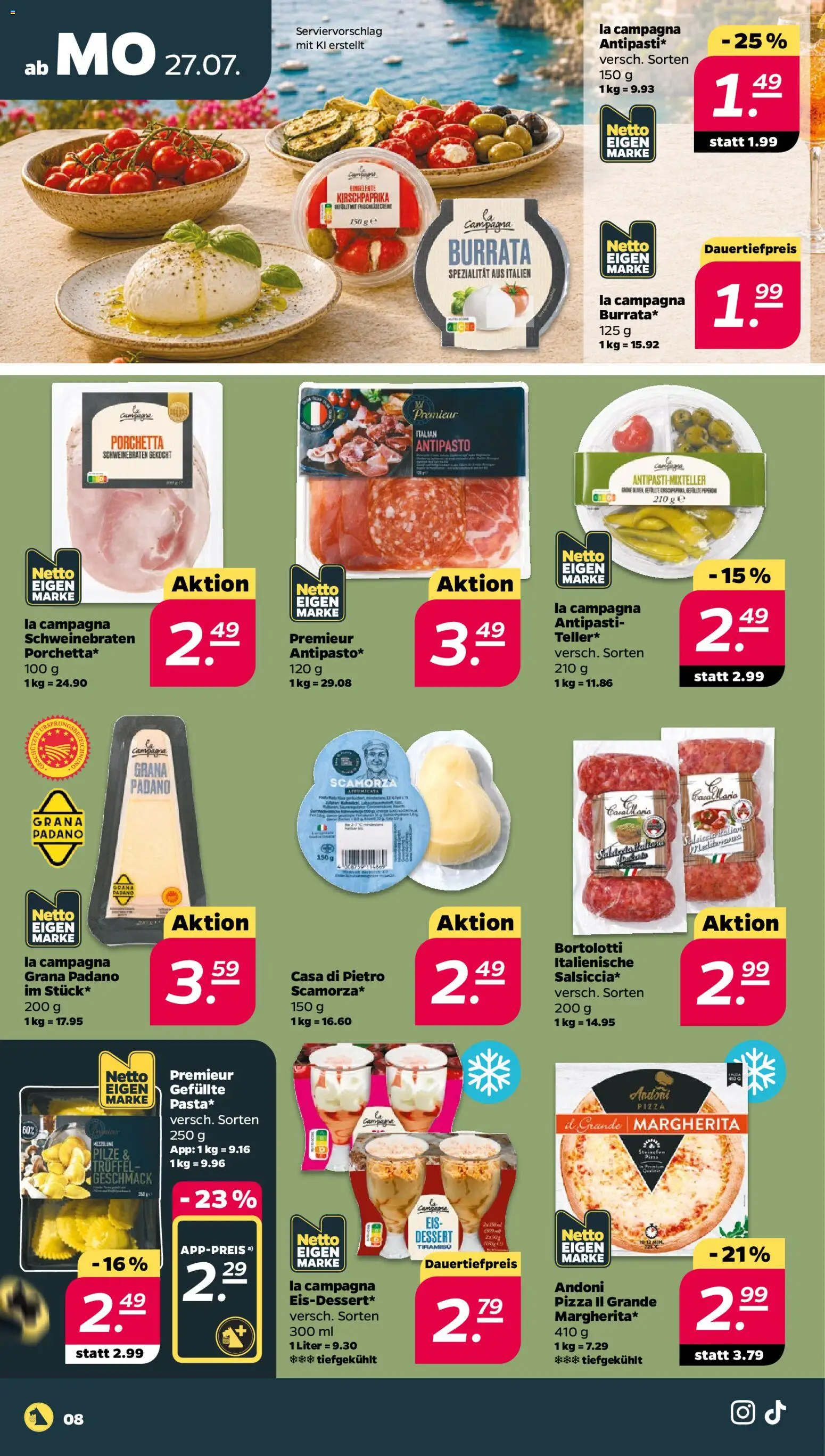 Netto Prospekt – gültig ab 27.07.2026 | Seite: 8 | Produkte: Burrata, Pizza, Eis