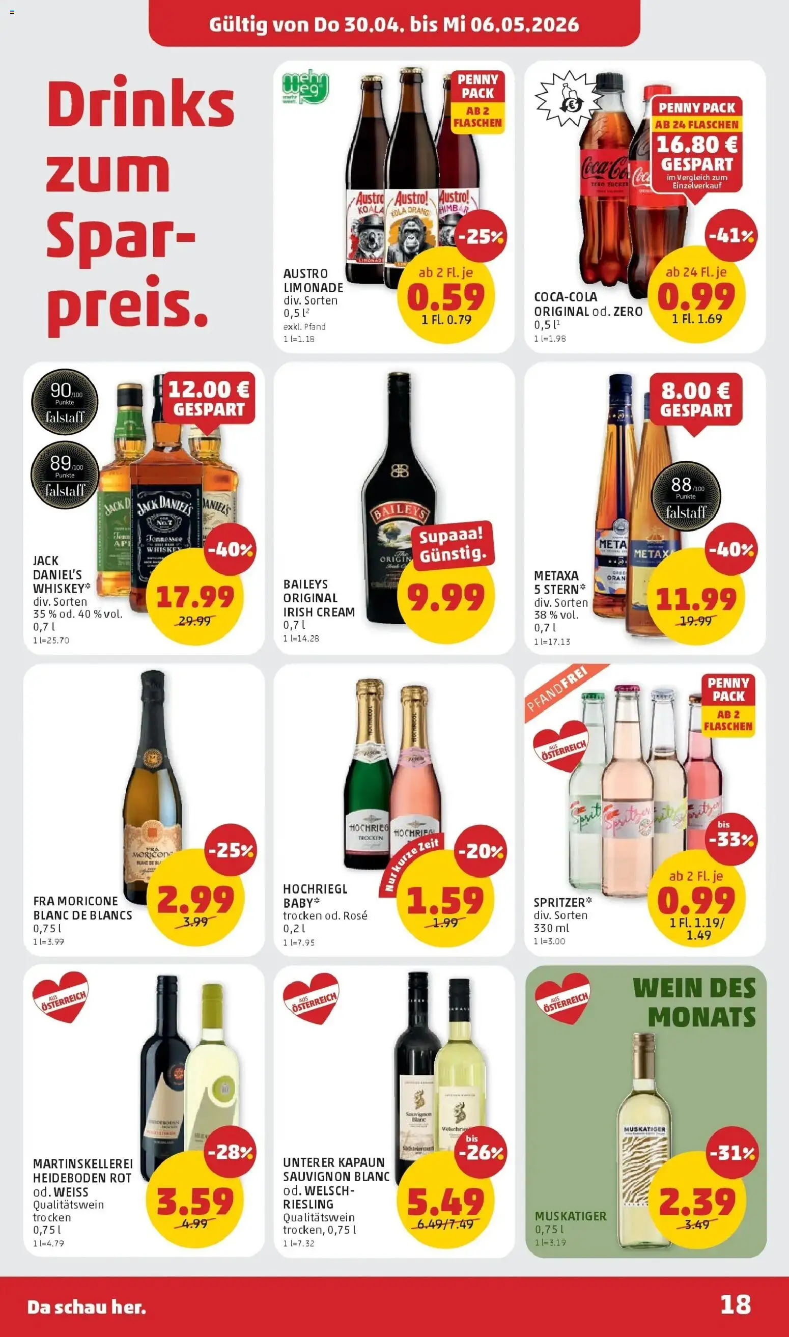 Penny Markt Die ganze Woche sparen gültig ab 30.04.2026 | Seite: 18 | Produkte: Whiskey, Zucker, Wein