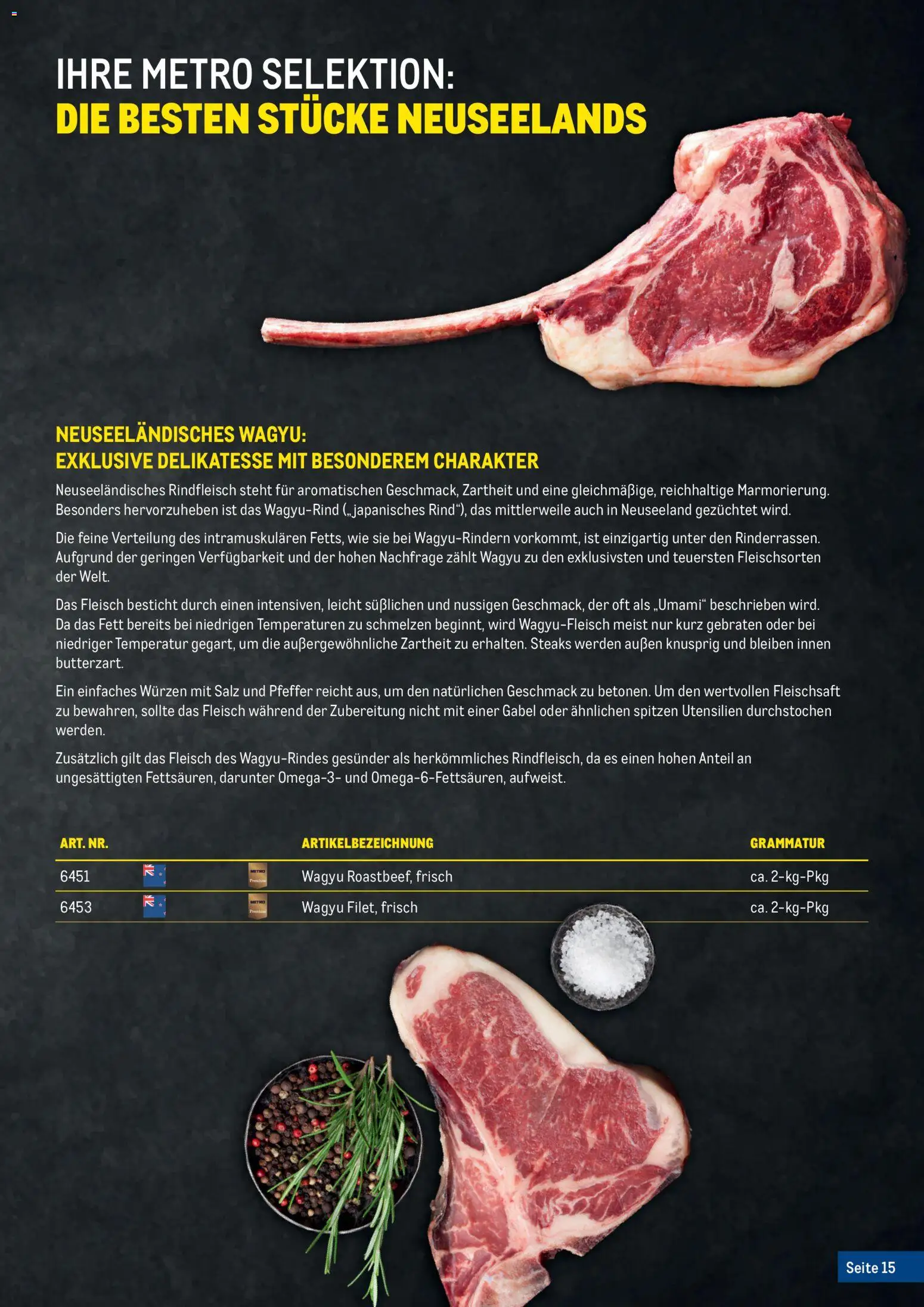Metro Fleischkatalog gültig ab 20.02.2026 | Seite: 15 | Produkte: Salz, Pfeffer, Würzen, Rindfleisch