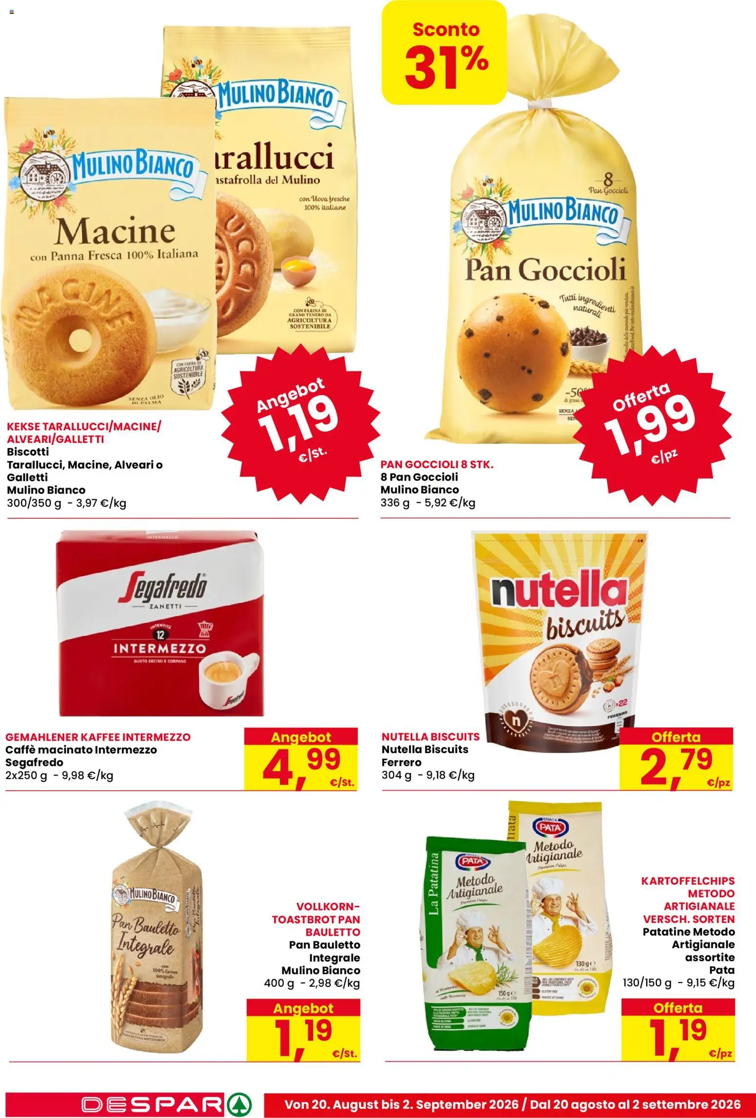 Volantino Despar del 20/08/2026 | Pagina: 12 | Prodotti: Uova, Caffè, Segafredo, Caffè macinato