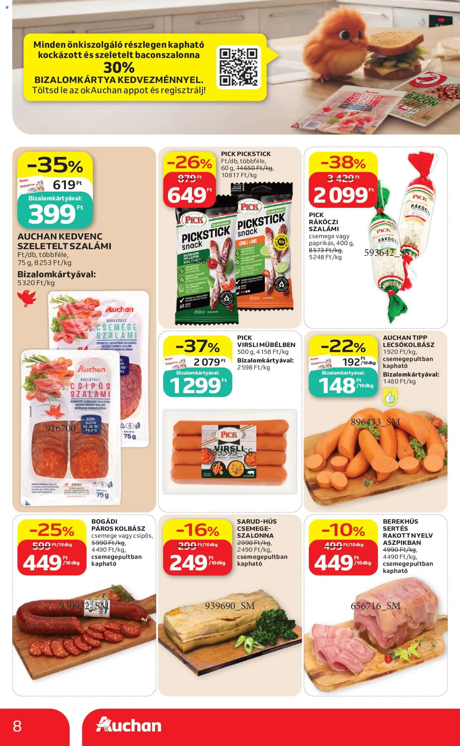 Auchan akciós ujság - amely érvényes a következő dátumtól: 18.06.2026 | Oldal: 8 | Termékek: Kolbász, Pick, Szalámi, Lecsókolbász