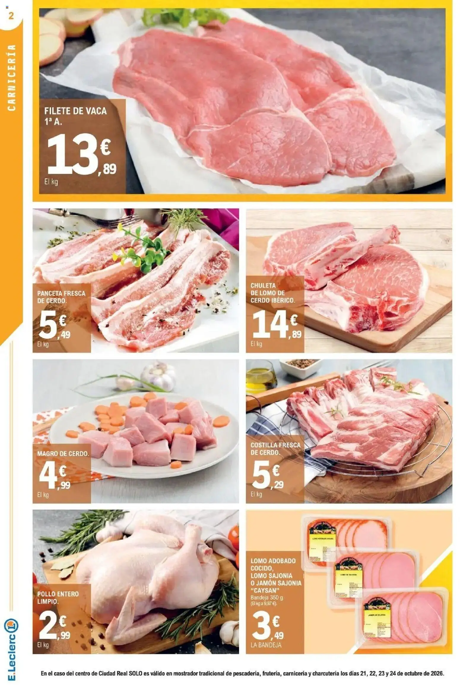 E.Leclerc Megames 3X2 21/10/2026 - 01/11/2026 | Página: 2 | Productos: Pollo entero, Lomo, Jamón, Filete