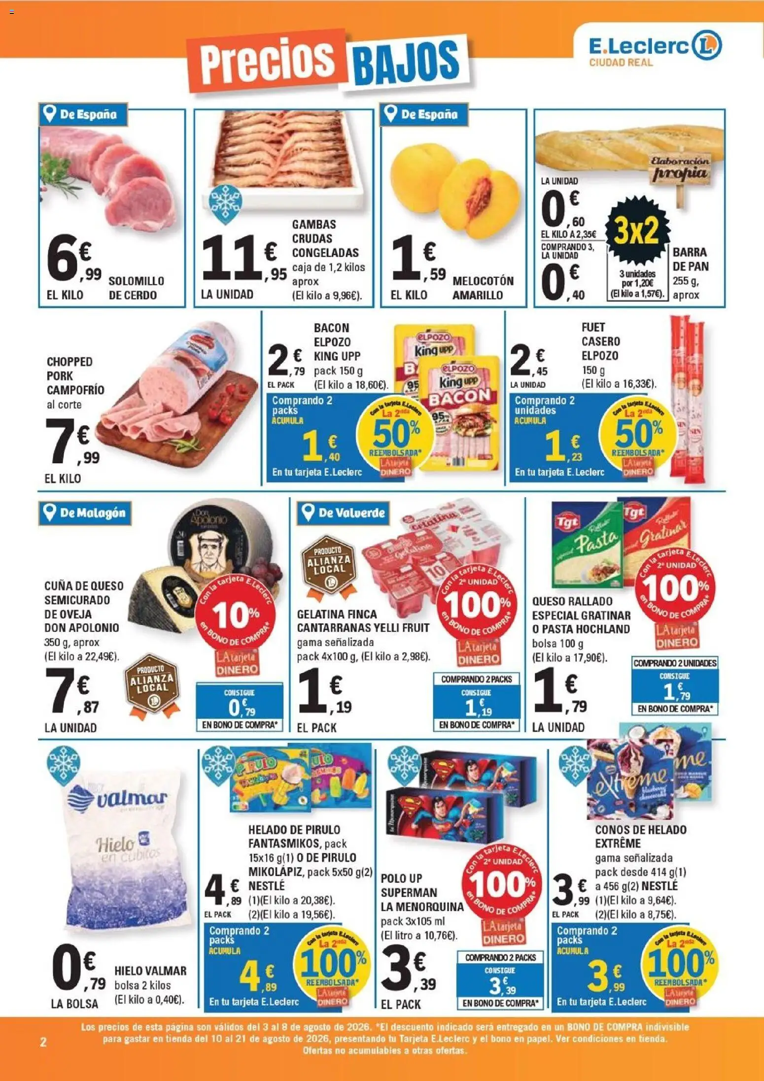 E.Leclerc - Ciudad Real │ válido desde el 03/08/2026 | Página: 2 | Productos: Gelatina, Ηλεκτρονικα ειδη, Queso rallado, Pasta