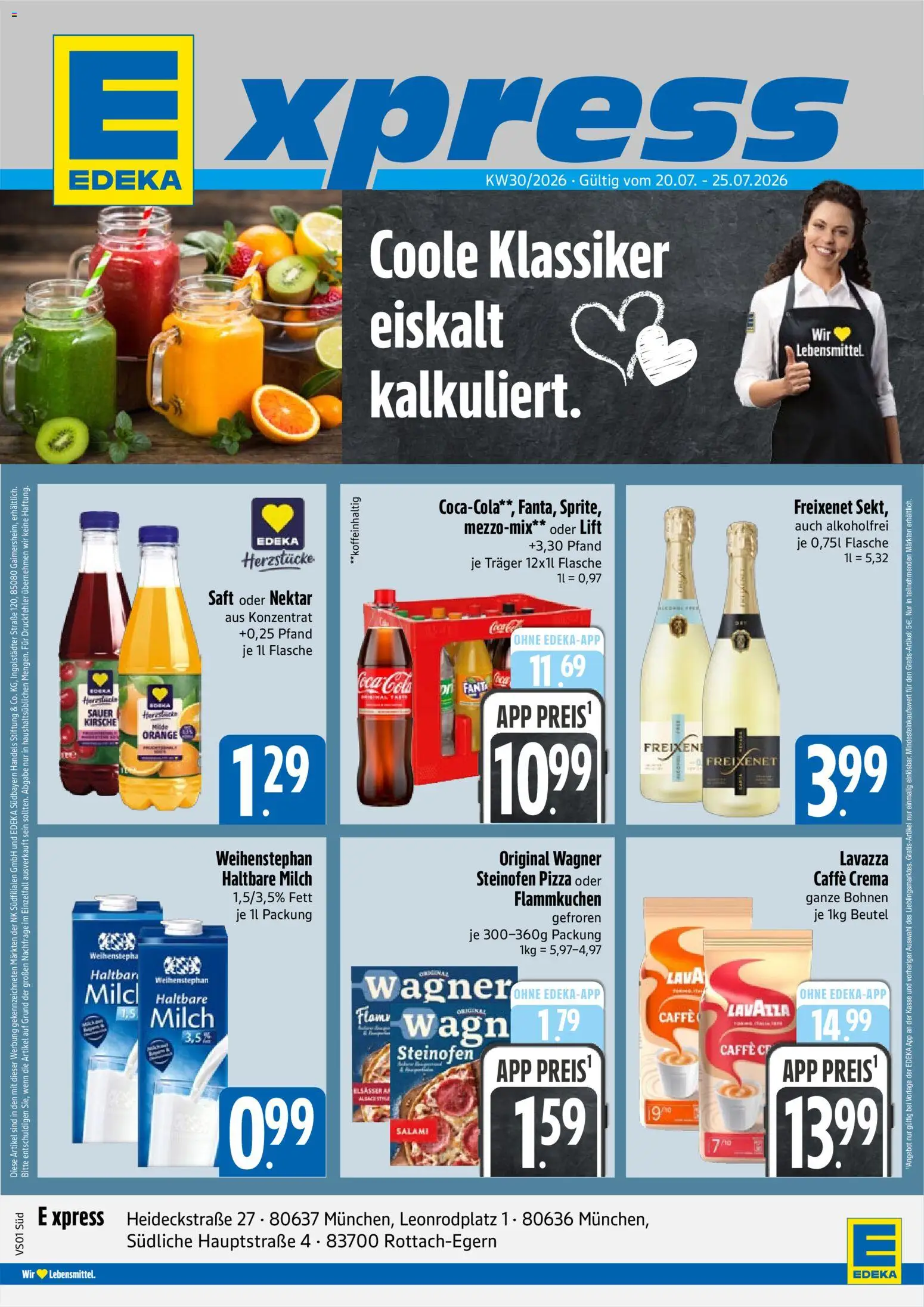 E xpress Prospekt – gültig ab 20.07.2026 | Seite: 1 | Produkte: Cola, Freixenet, Salami, Pizza